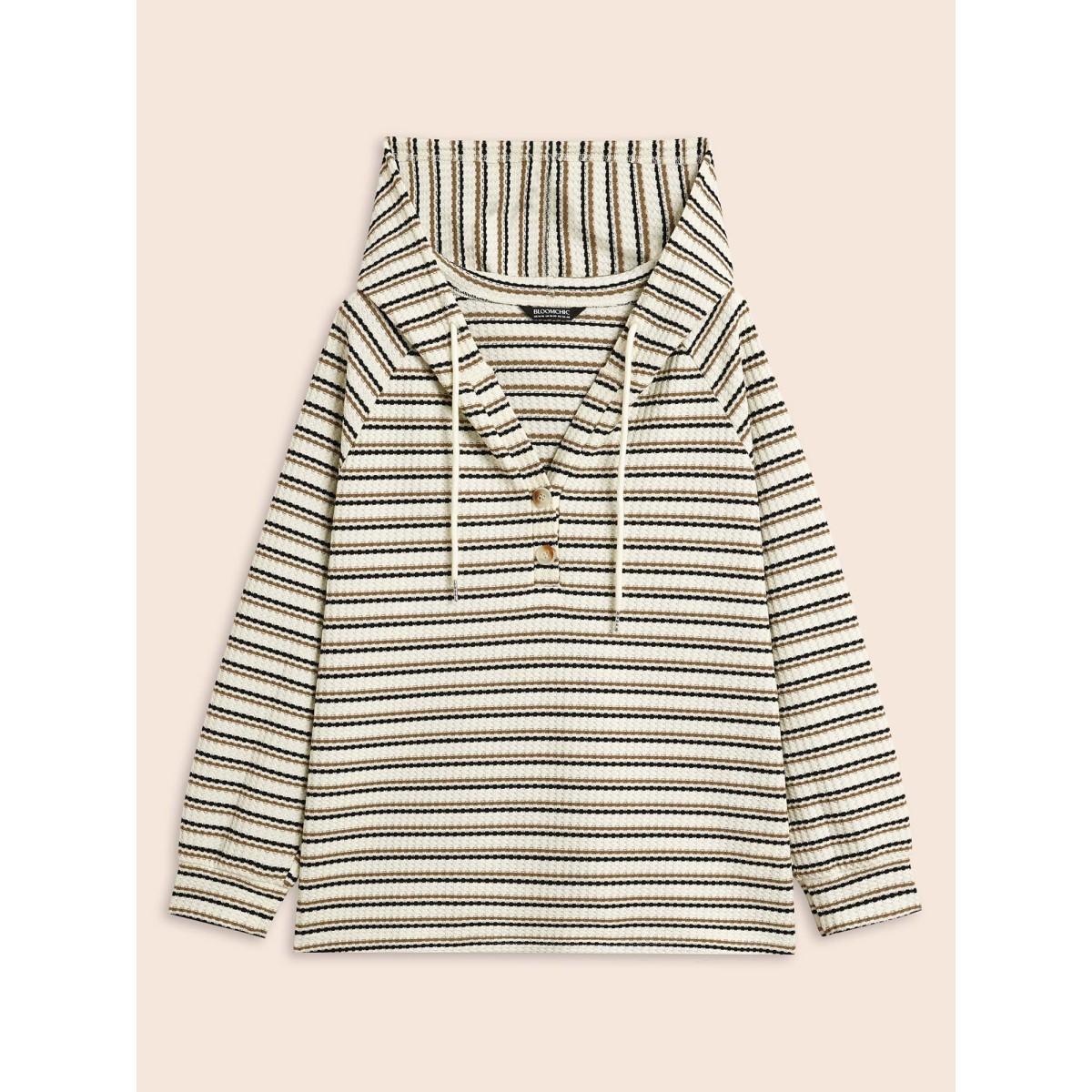 Plus Size Striped Texture Raglan Sleeve Hooded T-shirt Multicolor Women Casual Texture Hooded Everyday T-shirts BloomChic 26/4X Product Image