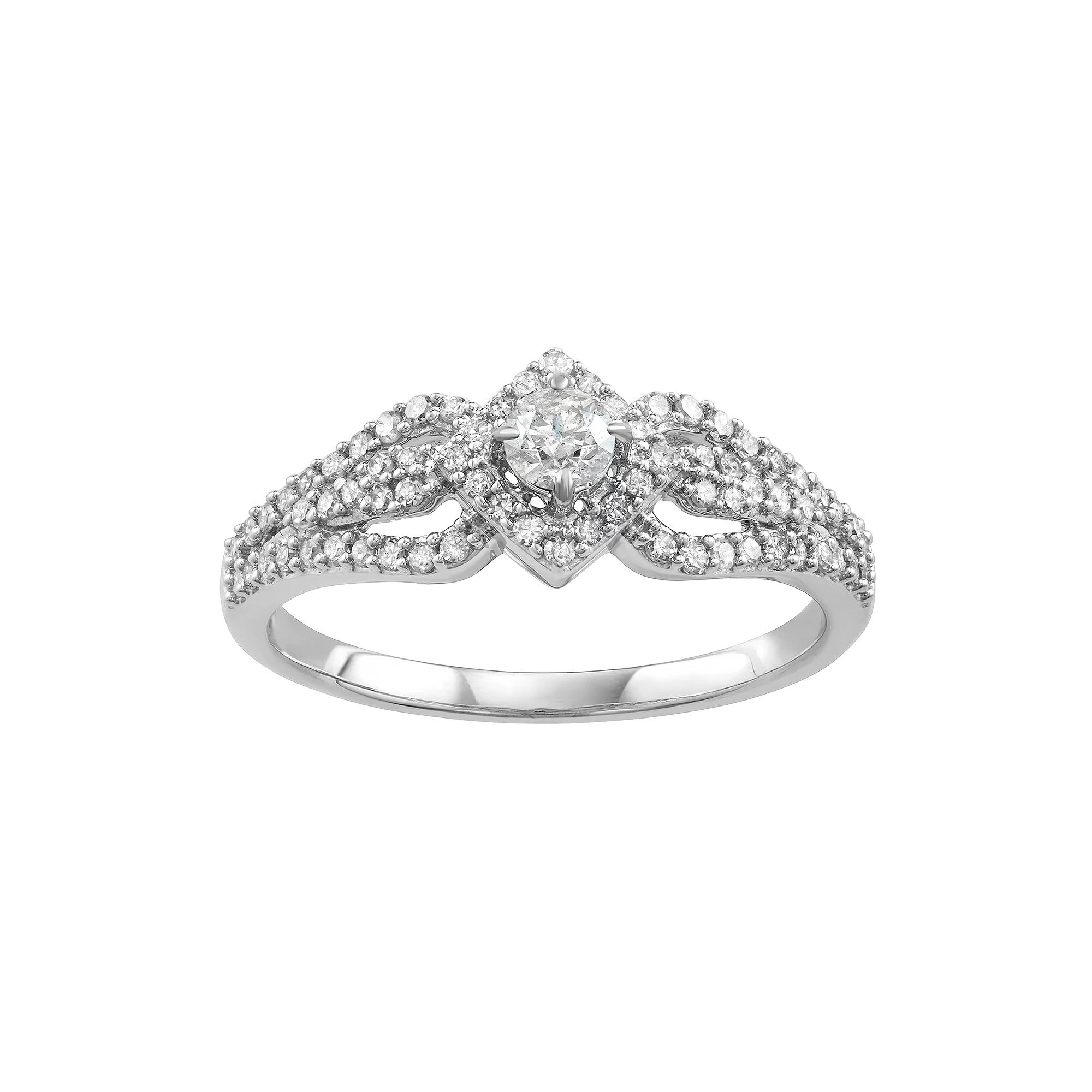 14k White Gold 1/2 Carat T.W. Diamond Engagement Ring, Women's, Size: 6, 14k Whgold Product Image