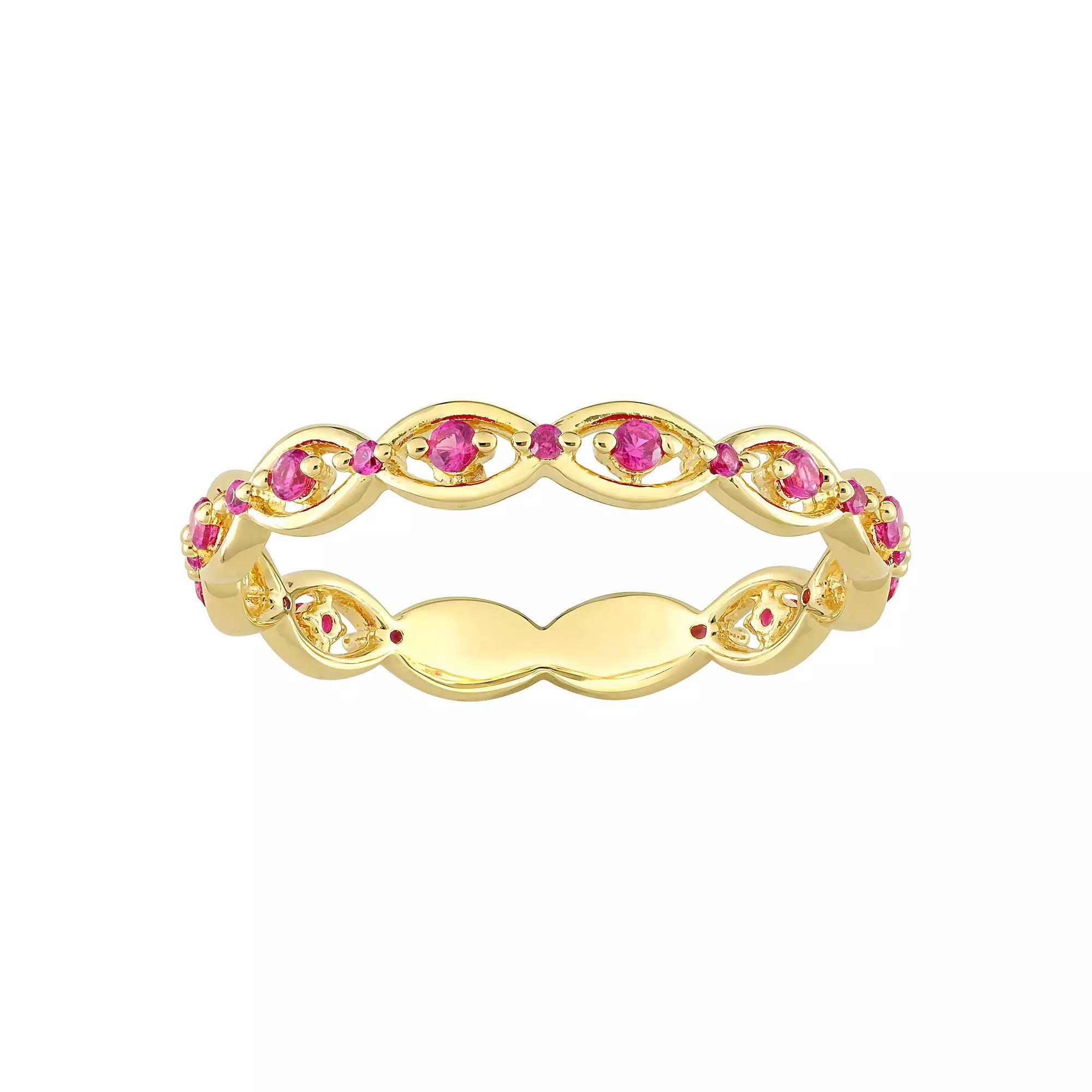 Stella Grace Gold Tone Sterling Silver Lab-Created Ruby Eternity Ring, Women's, Size: 7, 18k Gold Plated Product Image