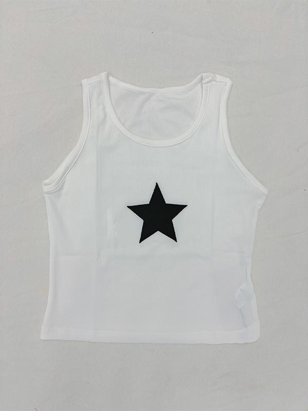 Star Embroidered Rib Cropped Tank Top Product Image