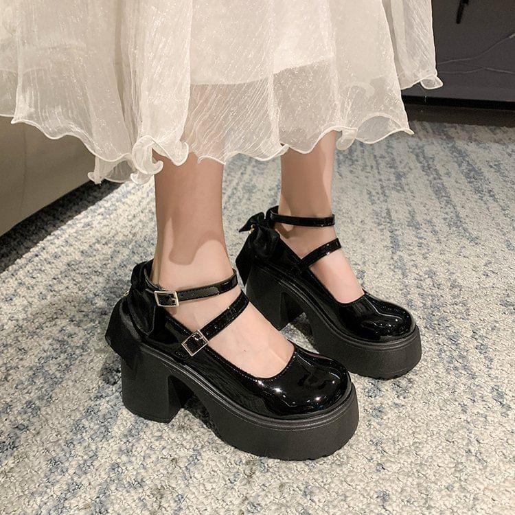 Block Heel Platform Plain Mary Jane Pumps Product Image