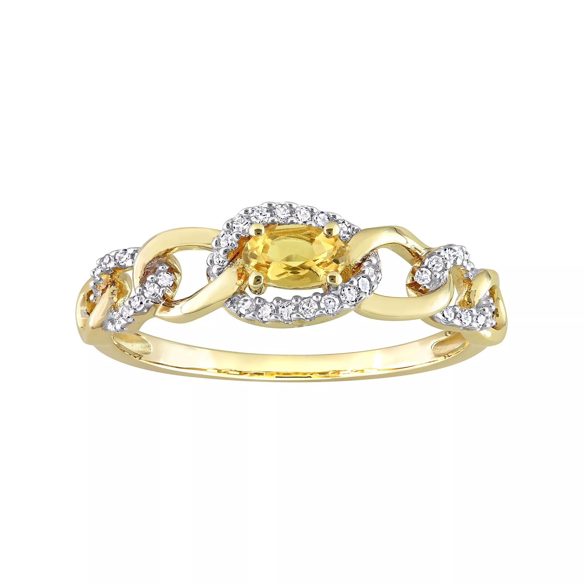Stella Grace 10k Gold Citrine & 1/8 Carat T.W. Diamond Oval Link Ring, Women's,  Product Image