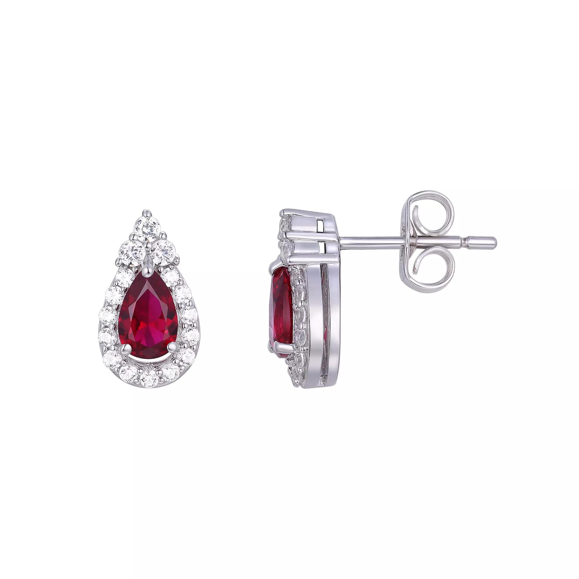 Rhodium Over Sterling Silver Lab-Created Ruby With Lab-Created White Sapphire Accents Stud Earrings, Women's Product Image