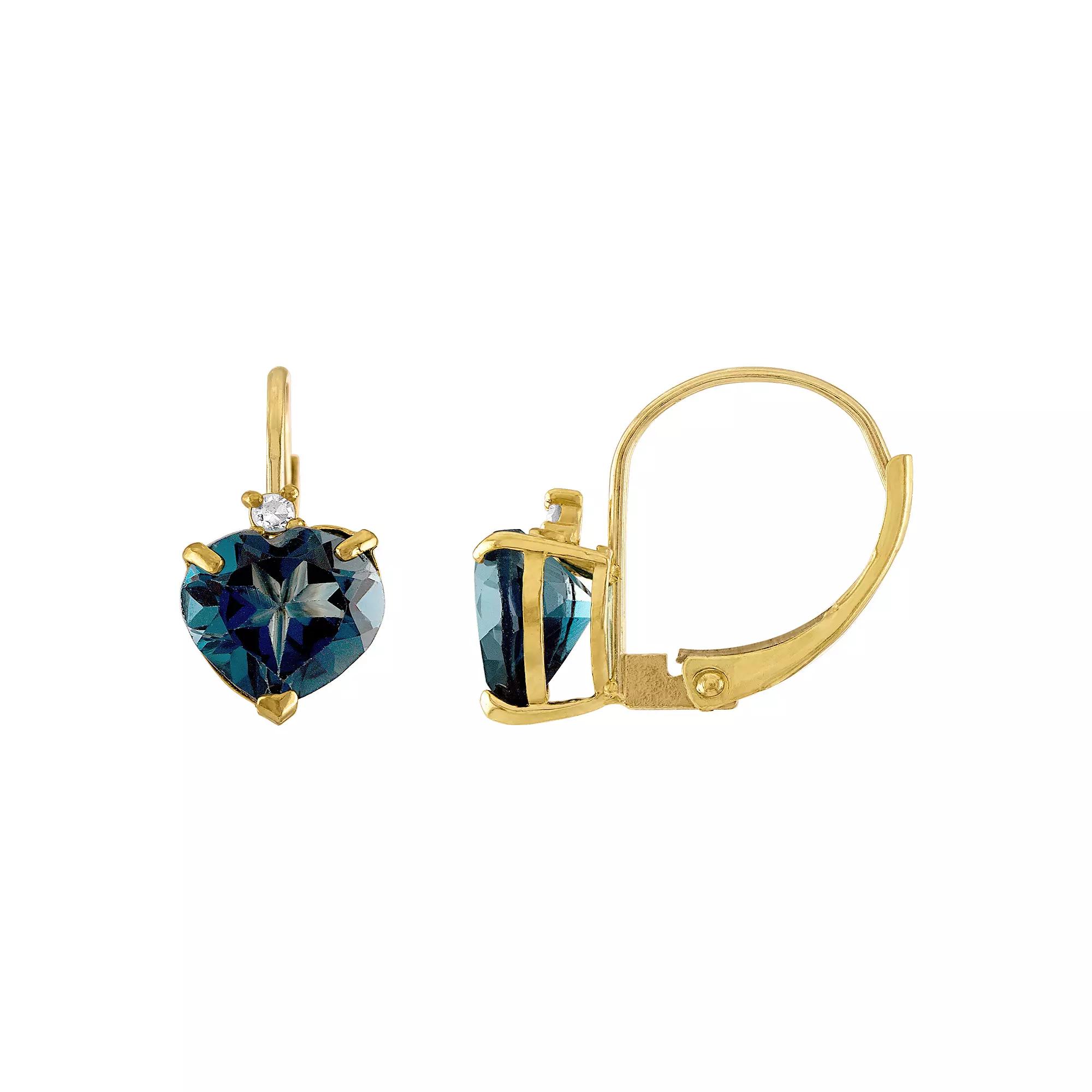 Tiara 10k Gold London Blue Topaz & Diamond Accent Leverback Earrings, Women's Product Image