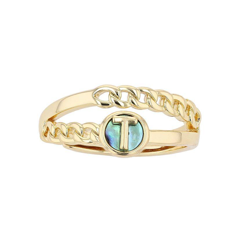 City Luxe Gold Tone Abalone Initial Disk Chain Band Ring, Women's, Gold Tone K Product Image