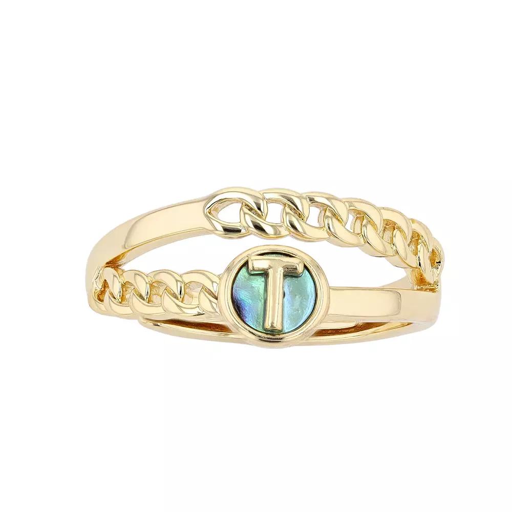 City Luxe Gold Tone Abalone Initial Disk Chain Band Ring, Women's, Gold Tone K Product Image