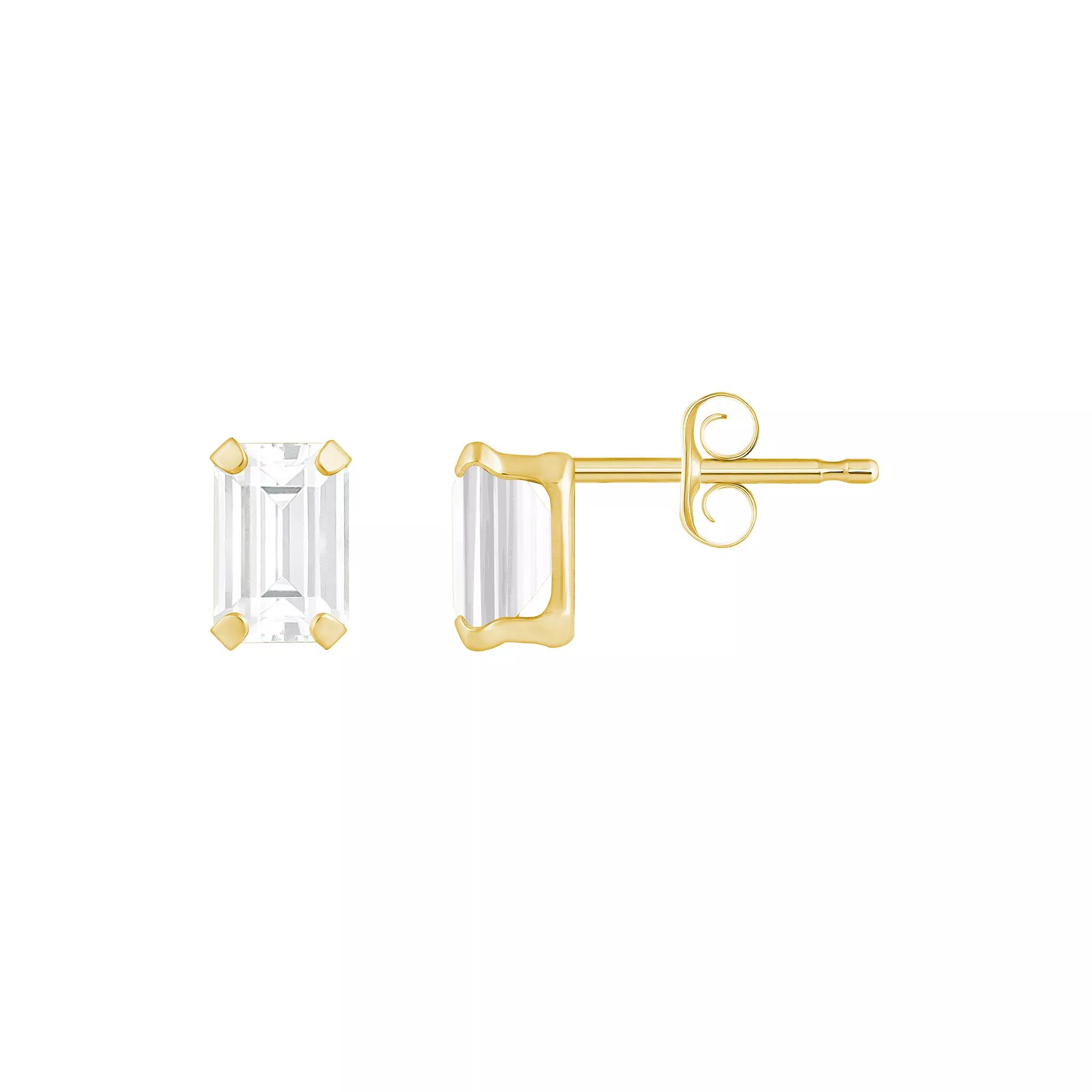 Celebration Gems 10k Gold Emerald Cut White Topaz Stud Earrings, Women's, Yellow Product Image