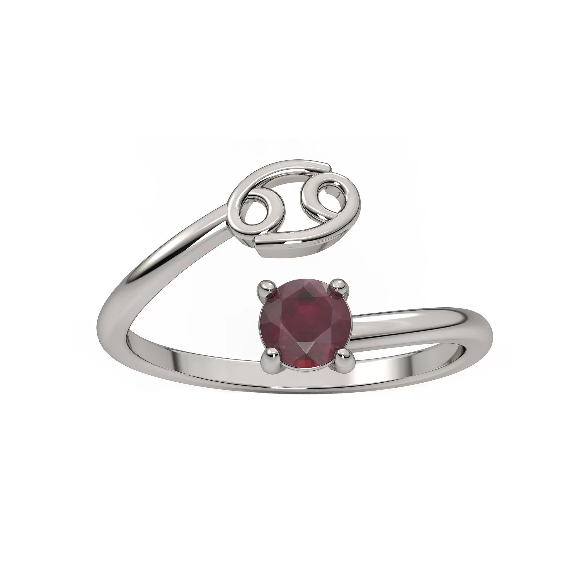Sterling Silver Ruby Cancer Zodiac Sign Bypass Ring, Women's, Size: 9, Red Product Image