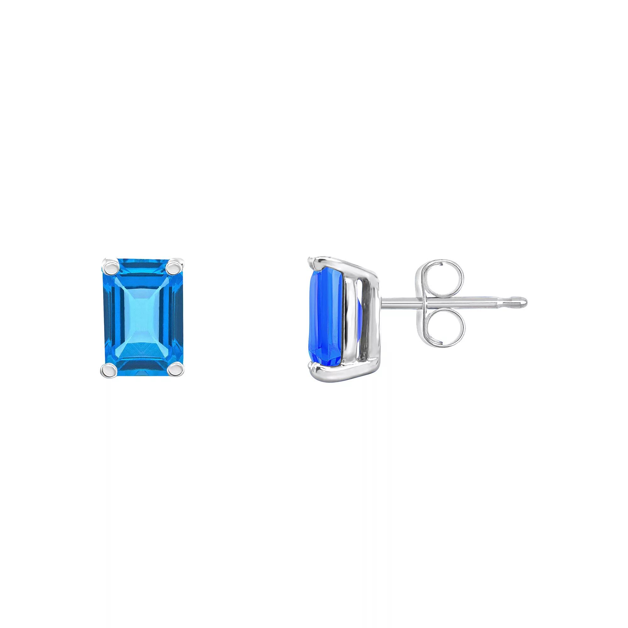 Celebration Gems 14k Gold Emerald Cut Swiss Blue Topaz Stud Earrings, Women's, 14k Whgold Product Image
