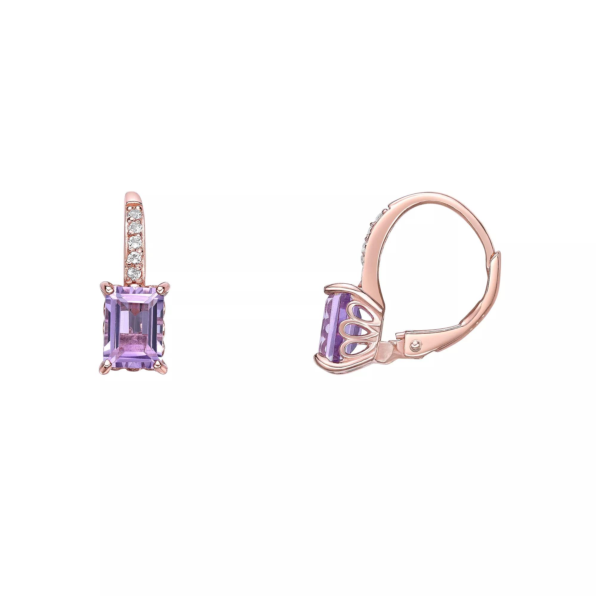 Gemminded 18k Rose Gold Over Silver Amethyst & White Topaz Leverback Earrings, Women's, Pink Tone Product Image