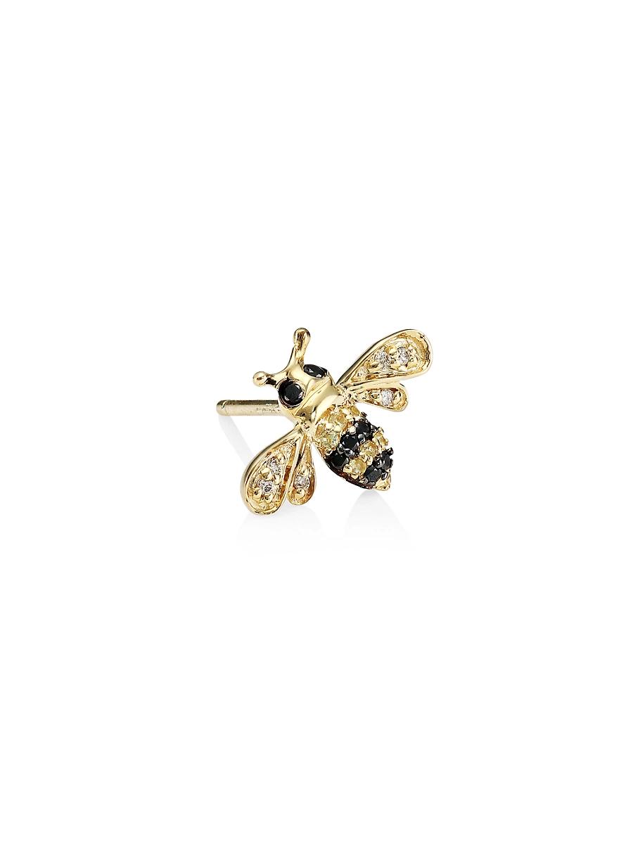 14k Gold Diamond & Sapphire Bee Stud Earring (Single) Product Image