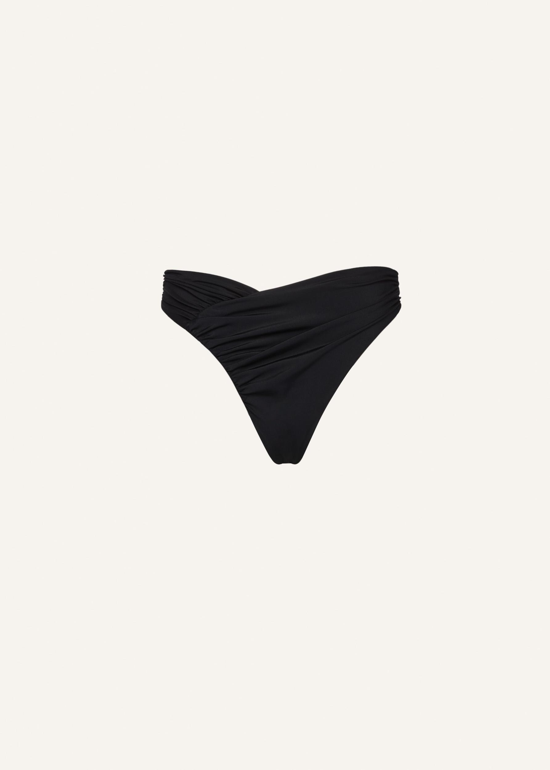 Ruched asymmetric swim bottom in black Product Image