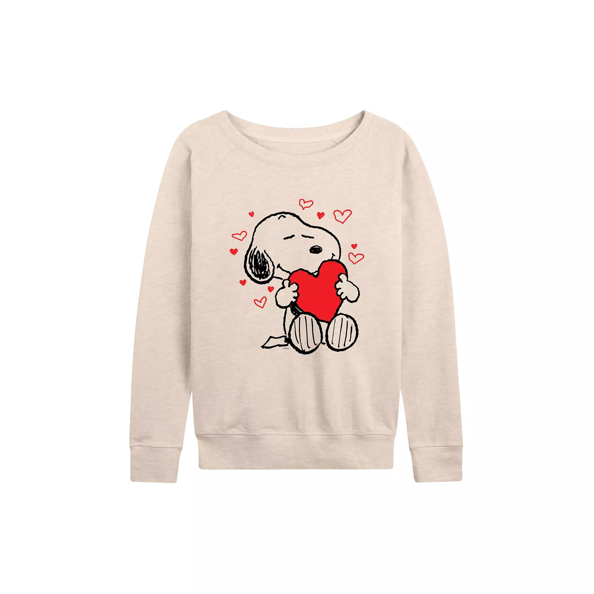 Women's Peanuts Snoopy Hearts French Terry Long Sleeve Tee,  Product Image