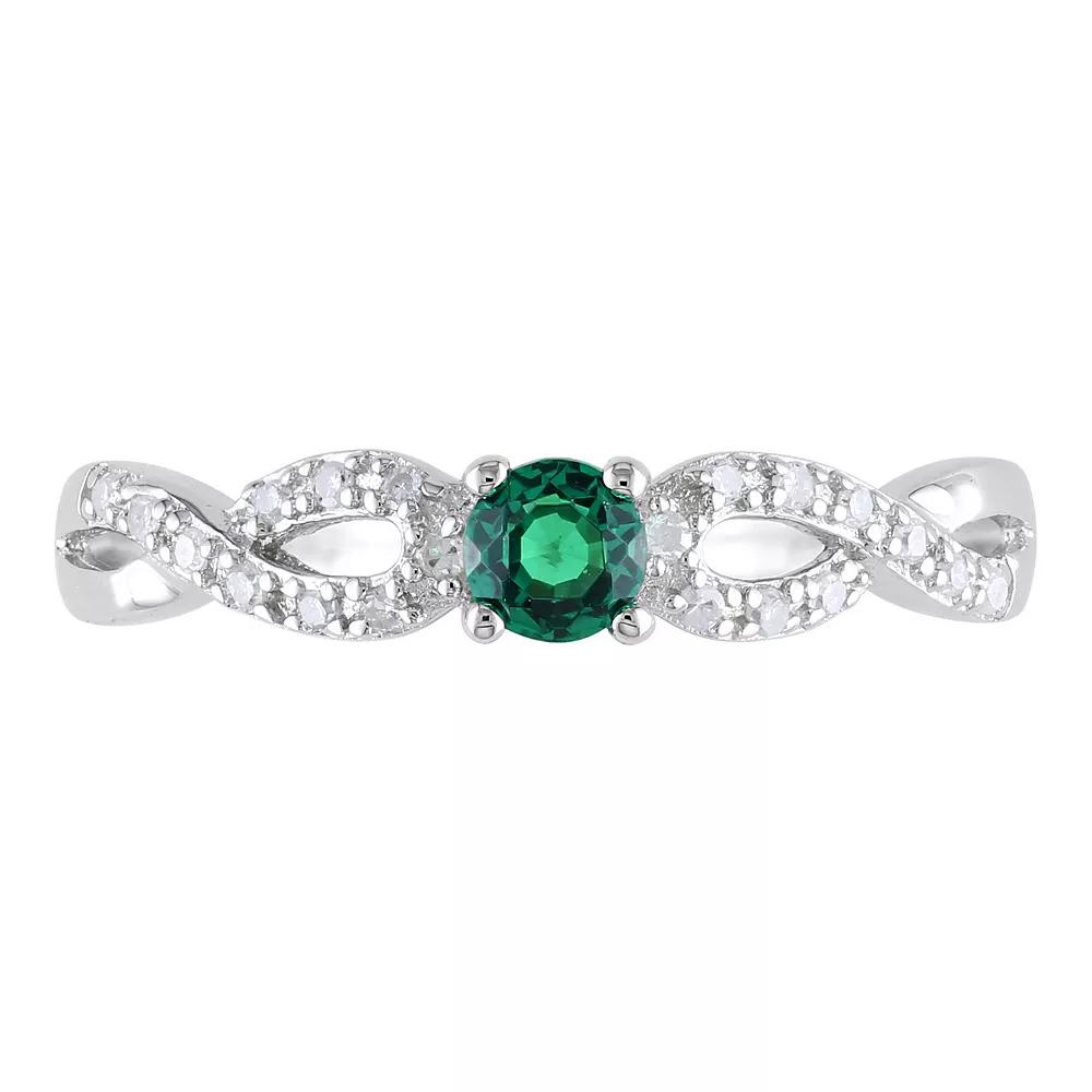 Stella Grace Sterling Silver Lab-Created Emerald and Diamond Accent Infinity Ring, Women's,  Product Image