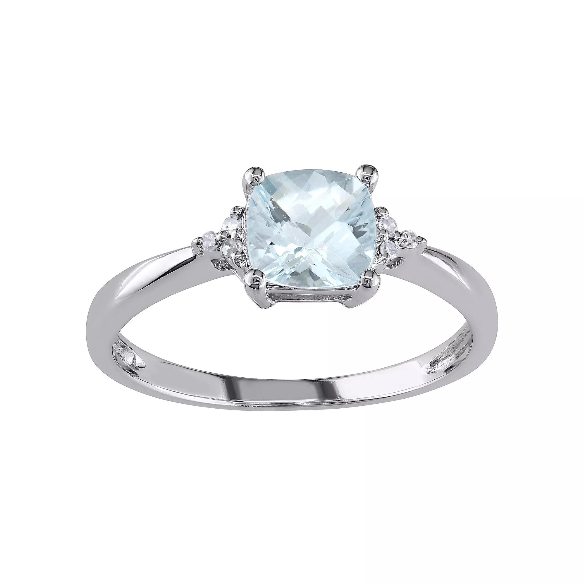 Stella Grace 10k White Gold Aquamarine & Diamond Accent Solitaire Ring, Women's, Size: 9.50 Product Image