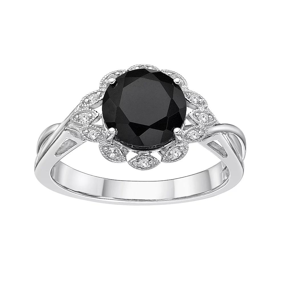 Gemminded Sterling Silver Onyx & White Topaz Ring, Women's, Size: 9 Product Image