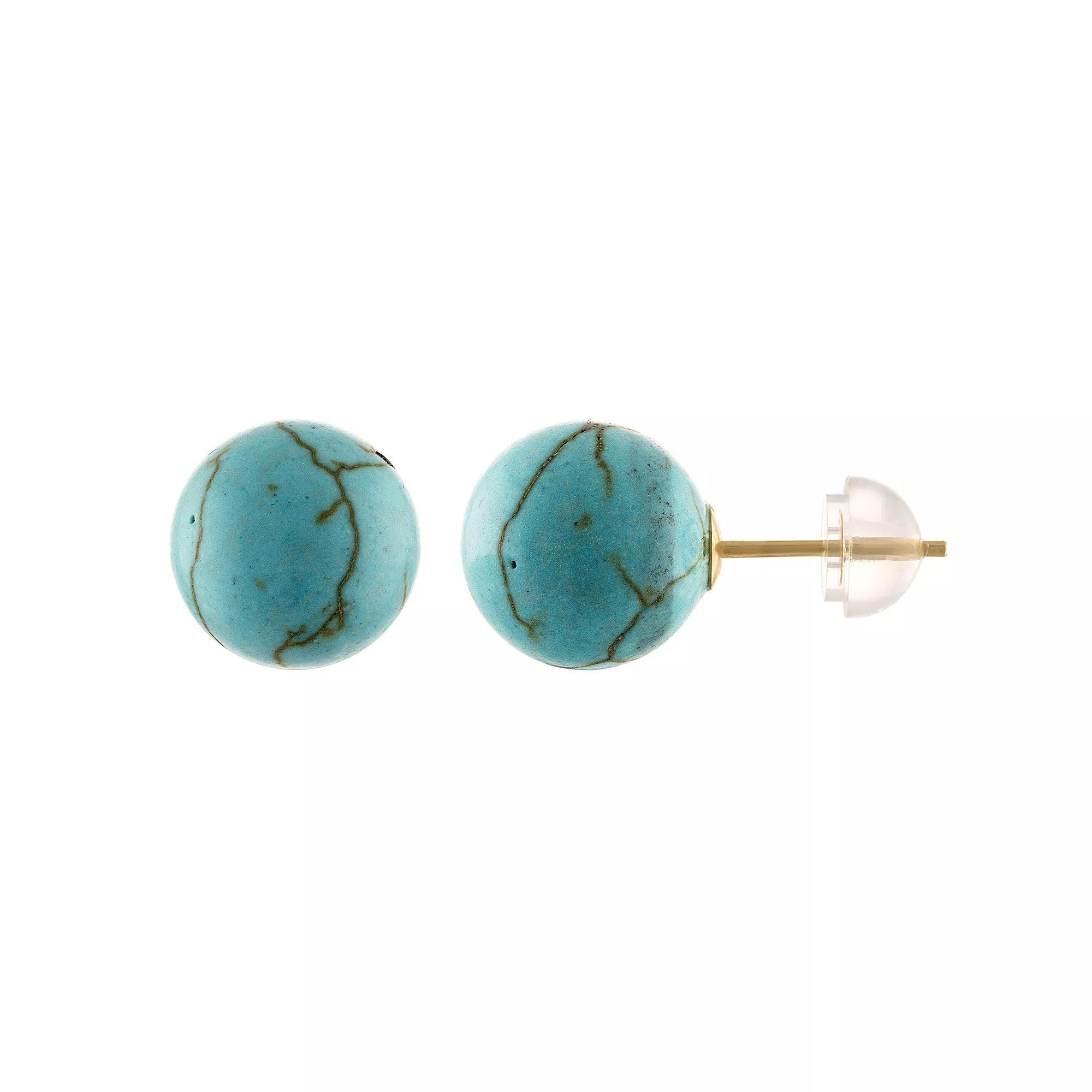 14k Gold Turquoise Stud Earrings, Women's Product Image