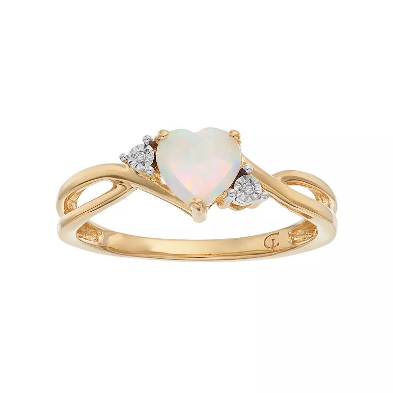 10k Gold Lab-Created Opal & Diamond Accent Swirl Heart Ring, Womens White Product Image