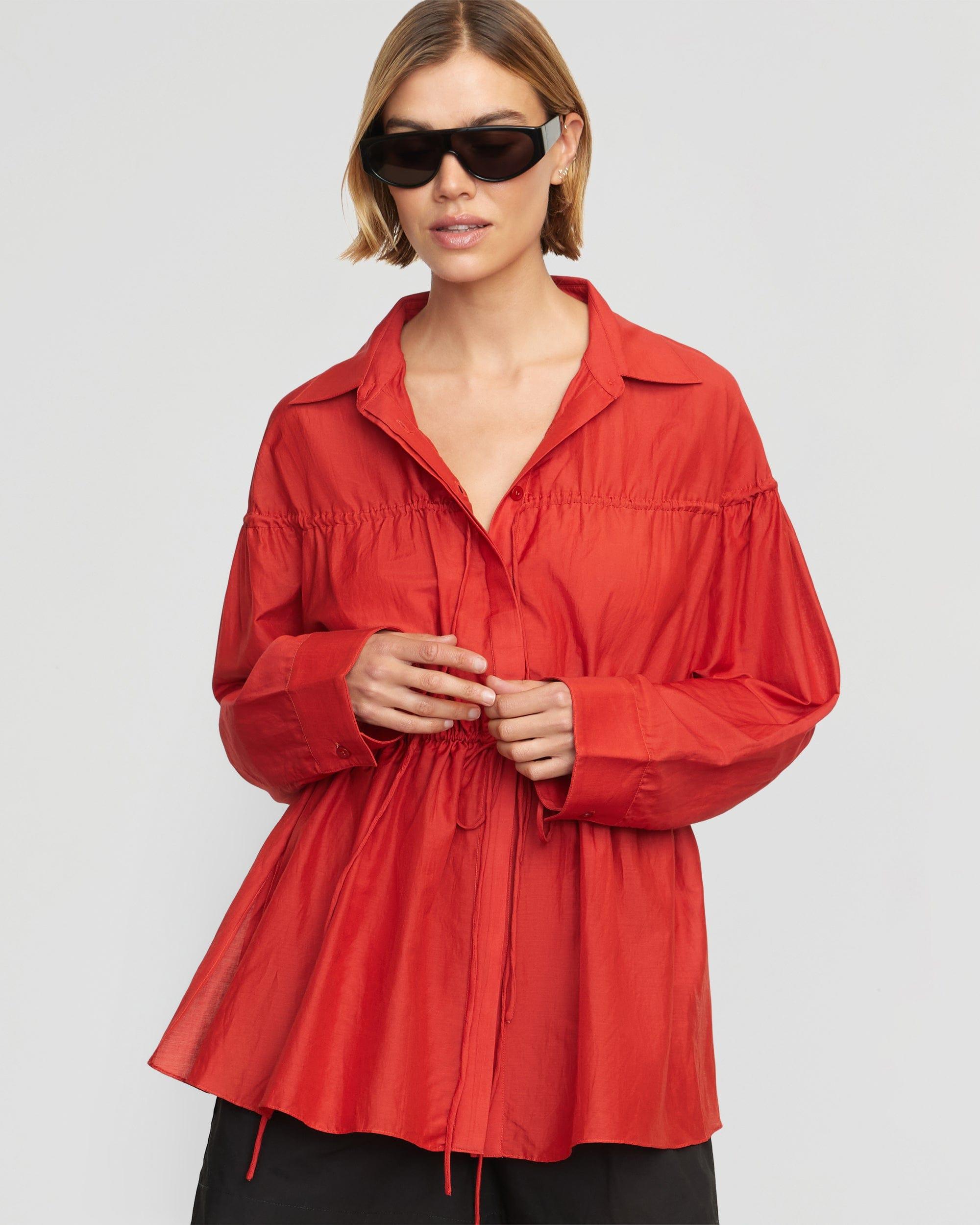 Kia Tie-Front Cotton-Silk Tunic Blouse Product Image
