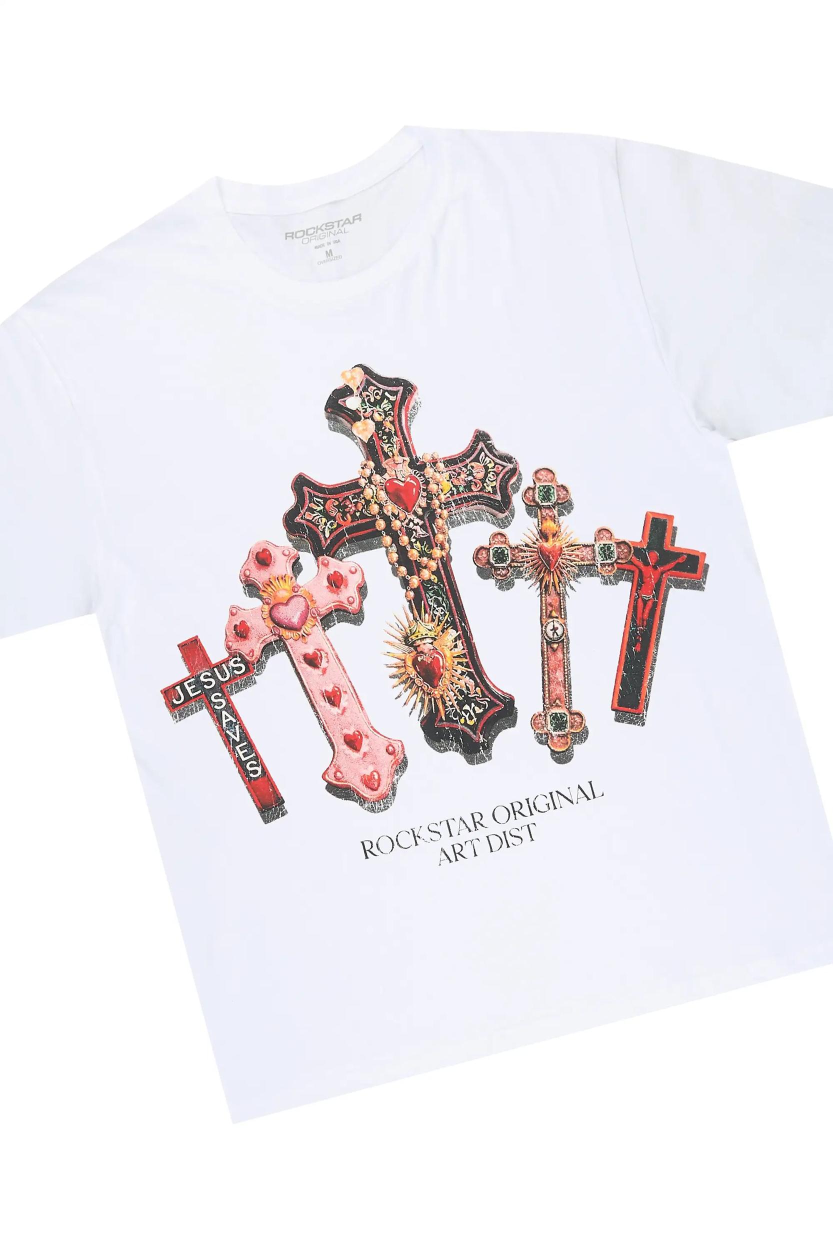 Xirel White/Black Oversized Graphic T-Shirt & Twinkle Rhinestone Stacked Flare Jean Set Male Product Image