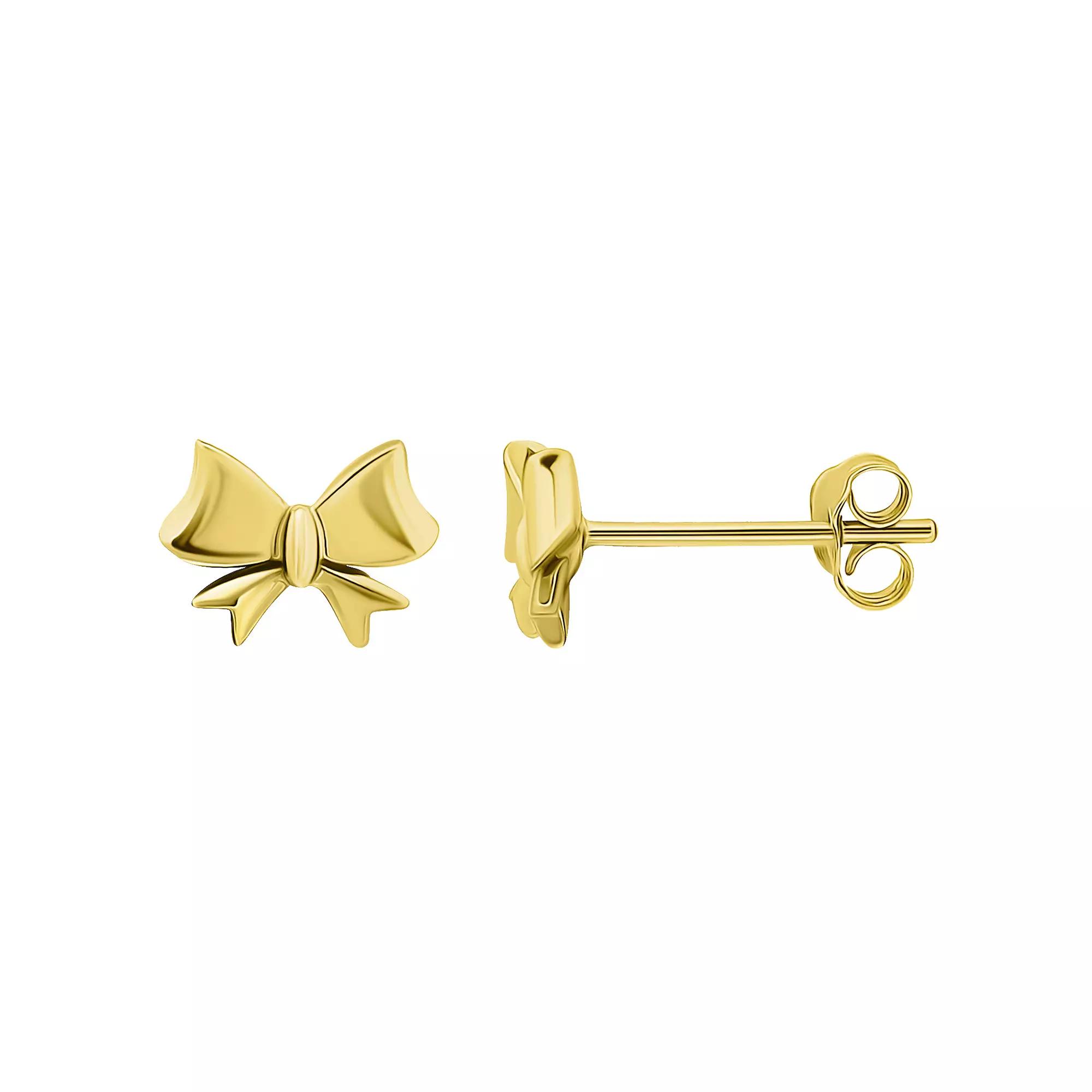 Aleure Precioso 18k Gold over Sterling Silver Bow Stud Earrings, Womens, Gold Tone Product Image