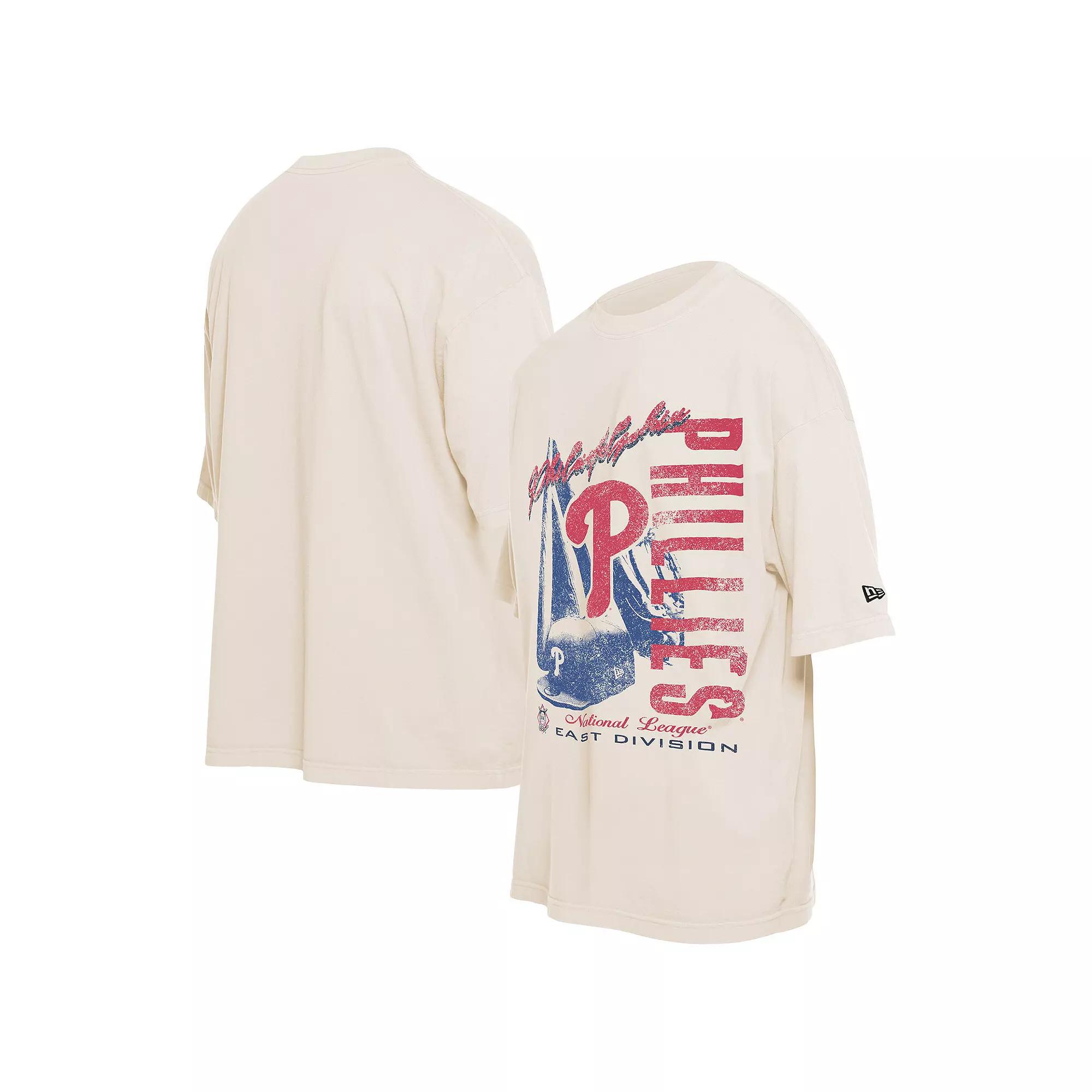 Men's New Era Cream Philadelphia Phillies Cooperstown Collection Oversized Throwback Distressed T-Shirt, Size: 3XL, Beige Product Image