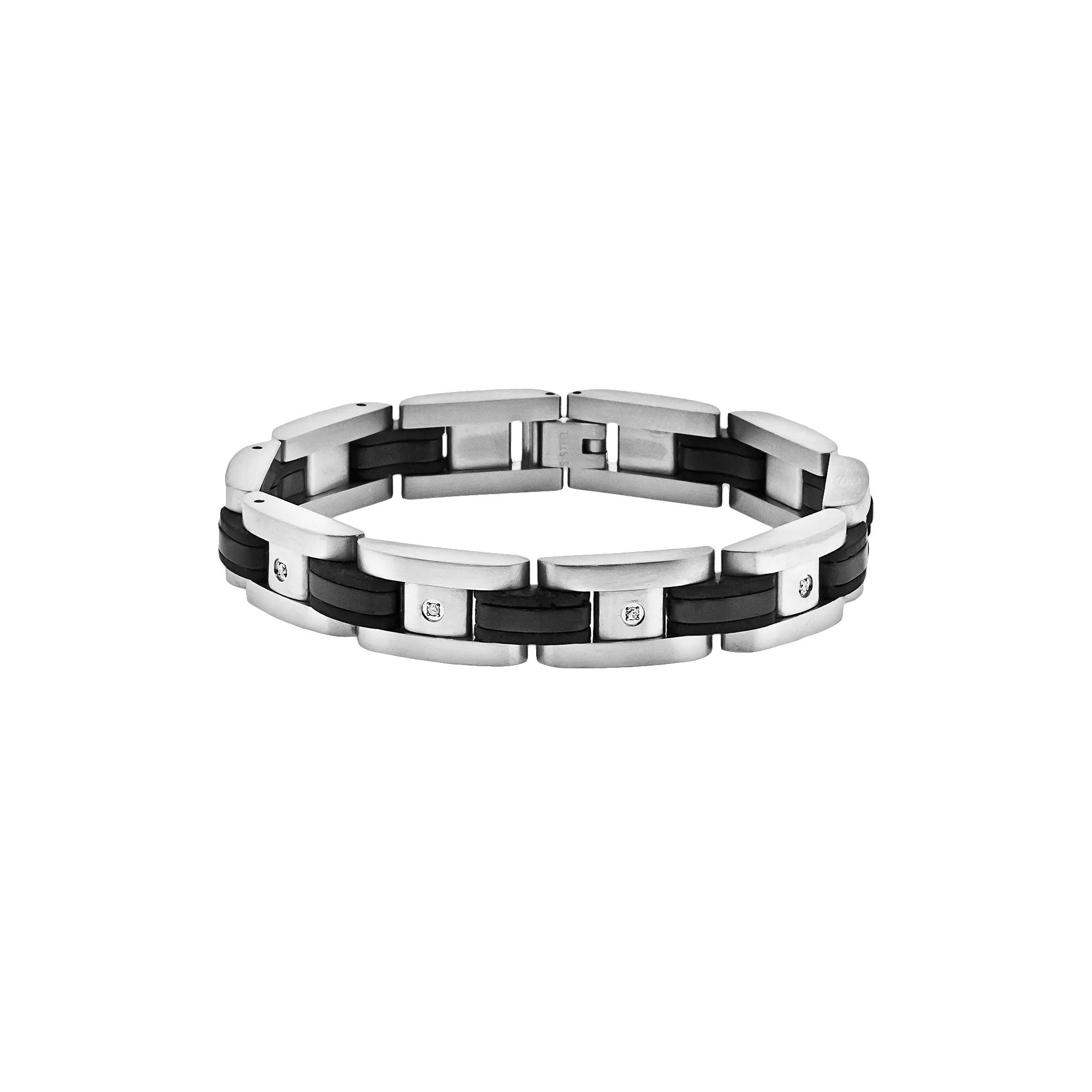 LYNX Stainless Steel Black Ion 1/10-ct. T.W. Diamond Bracelet - Men, Men's, Size: 8.25, Silver Product Image