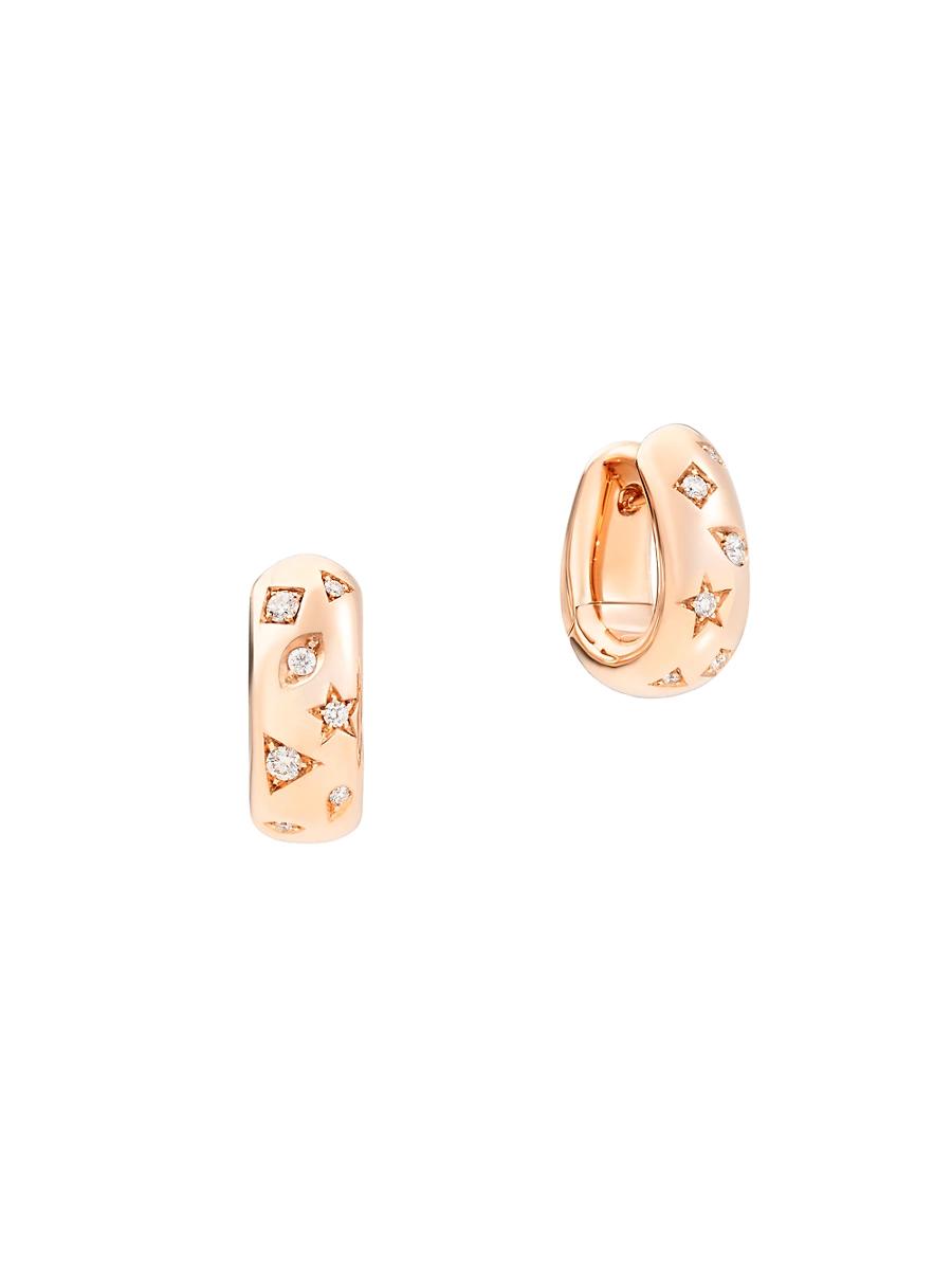 Womens Iconica 18K Rose Gold & Diamond Engraved Hoop Earrings Product Image
