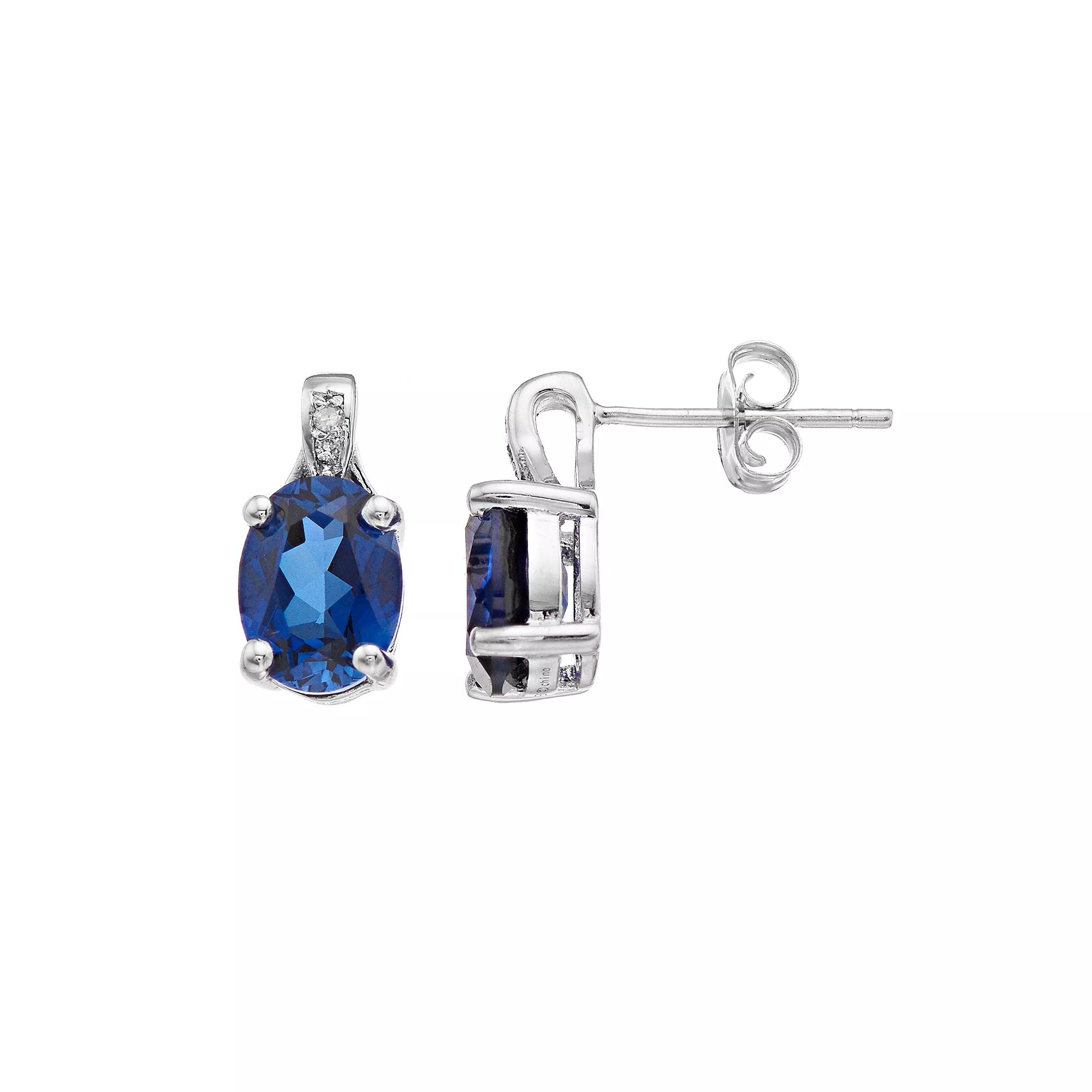 Gemminded Sterling Silver Lab-Created Sapphire & Diamond Accent Oval Stud Earrings, Women's Product Image