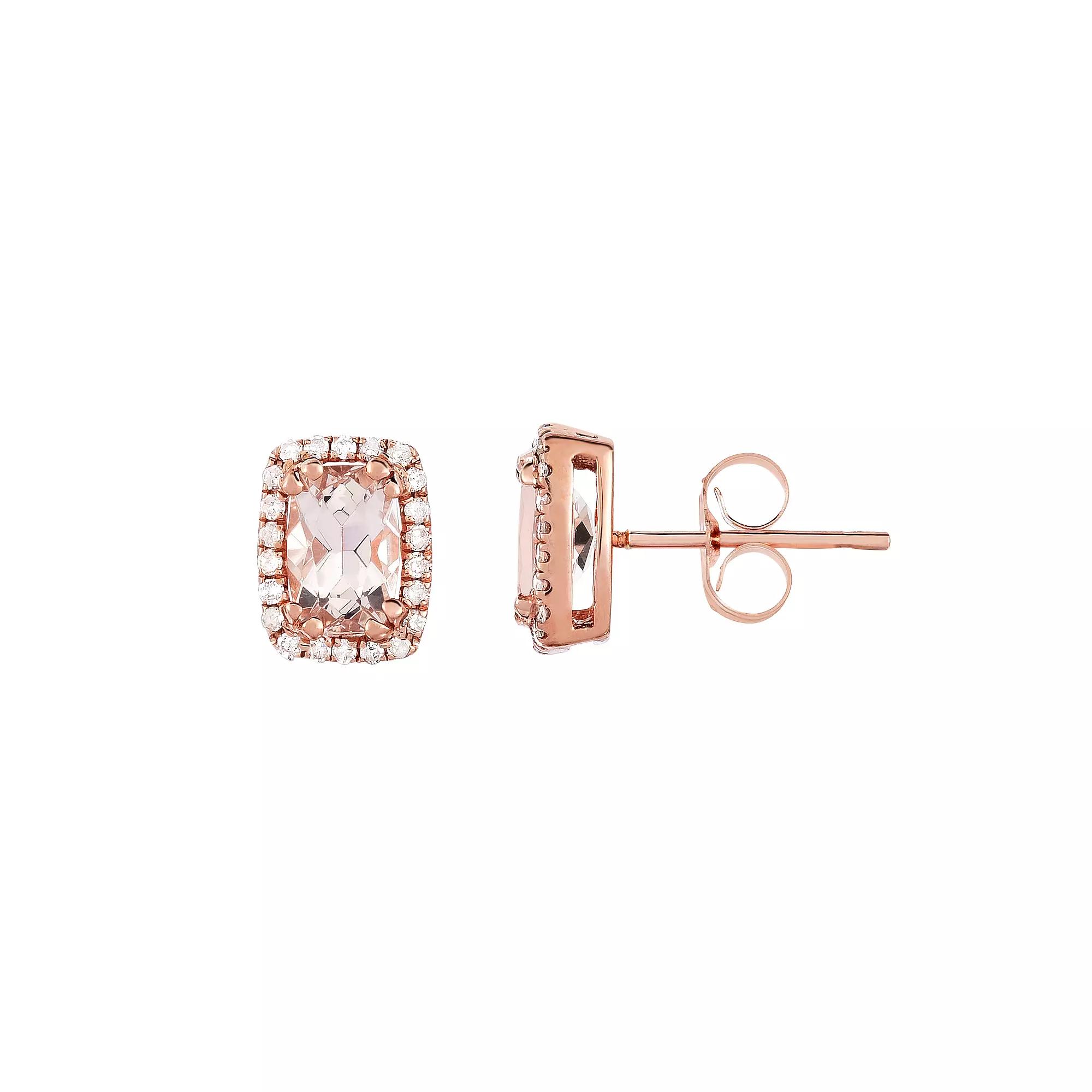 Oro Leoni 14k Rose Gold 1/8 Carat T.W. Diamond & Morganite Stud Earrings, Women's Product Image