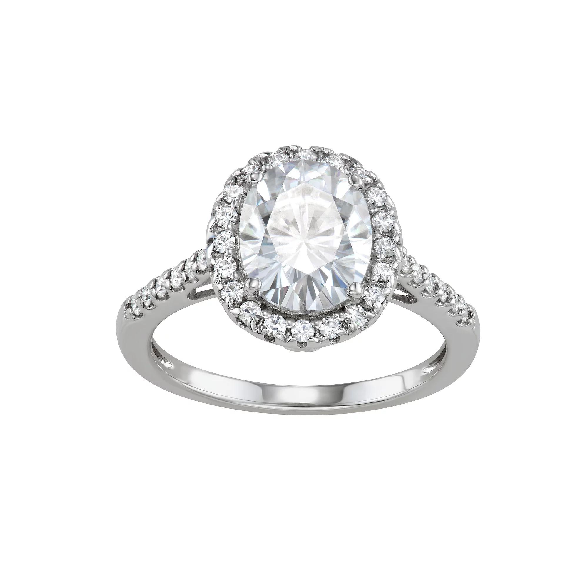 Charles & Colvard 14k White Gold 3 1/2 Carat T.W. Lab-Created Moissanite Oval Halo Engagement Ring, Women's, Size: 7 Product Image