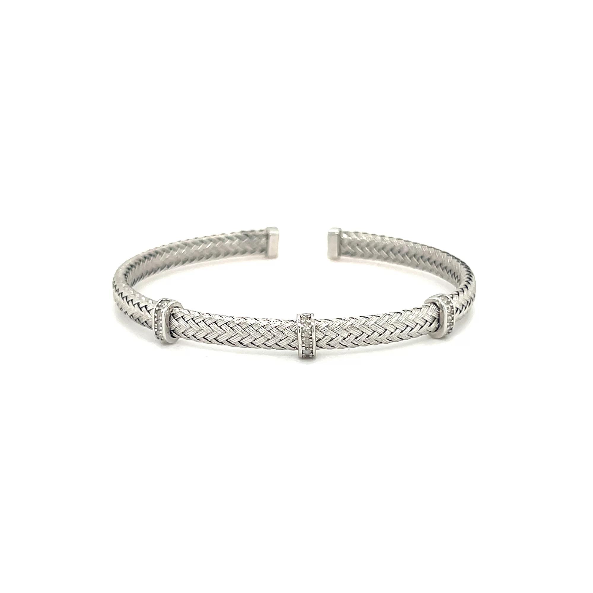 Meshmerise 1/5 Carat T.W. Diamond Jewel Accents Cuff Bracelet, Women's, Size: 7", Silver Tone Product Image