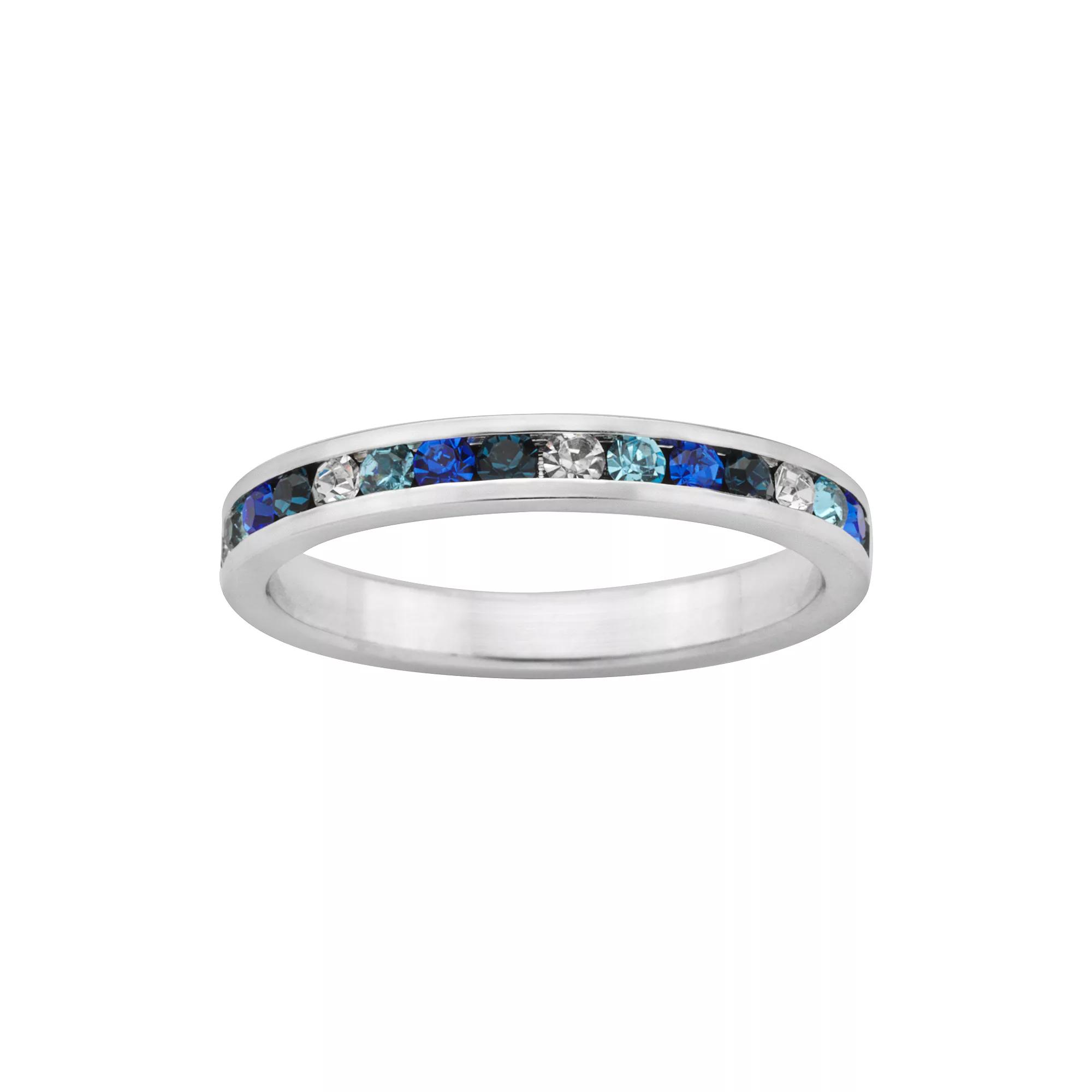Sterling Silver Blue and White Crystal Eternity Ring, Women's,  Product Image