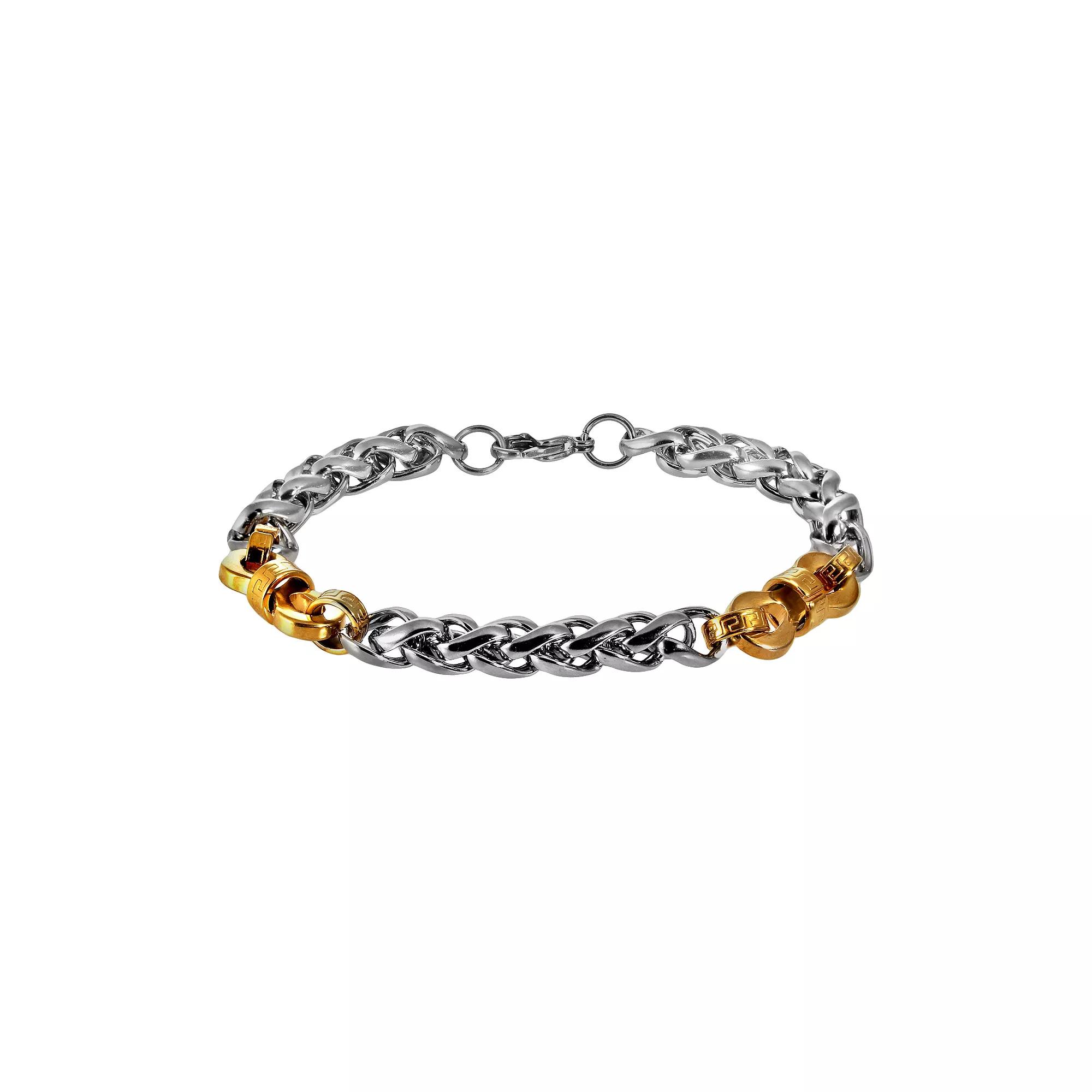 Stainless Steel and Yellow Immersion-Plated Stainless Steel Bracelet - Men, Men's, Size: 9", Grey Product Image