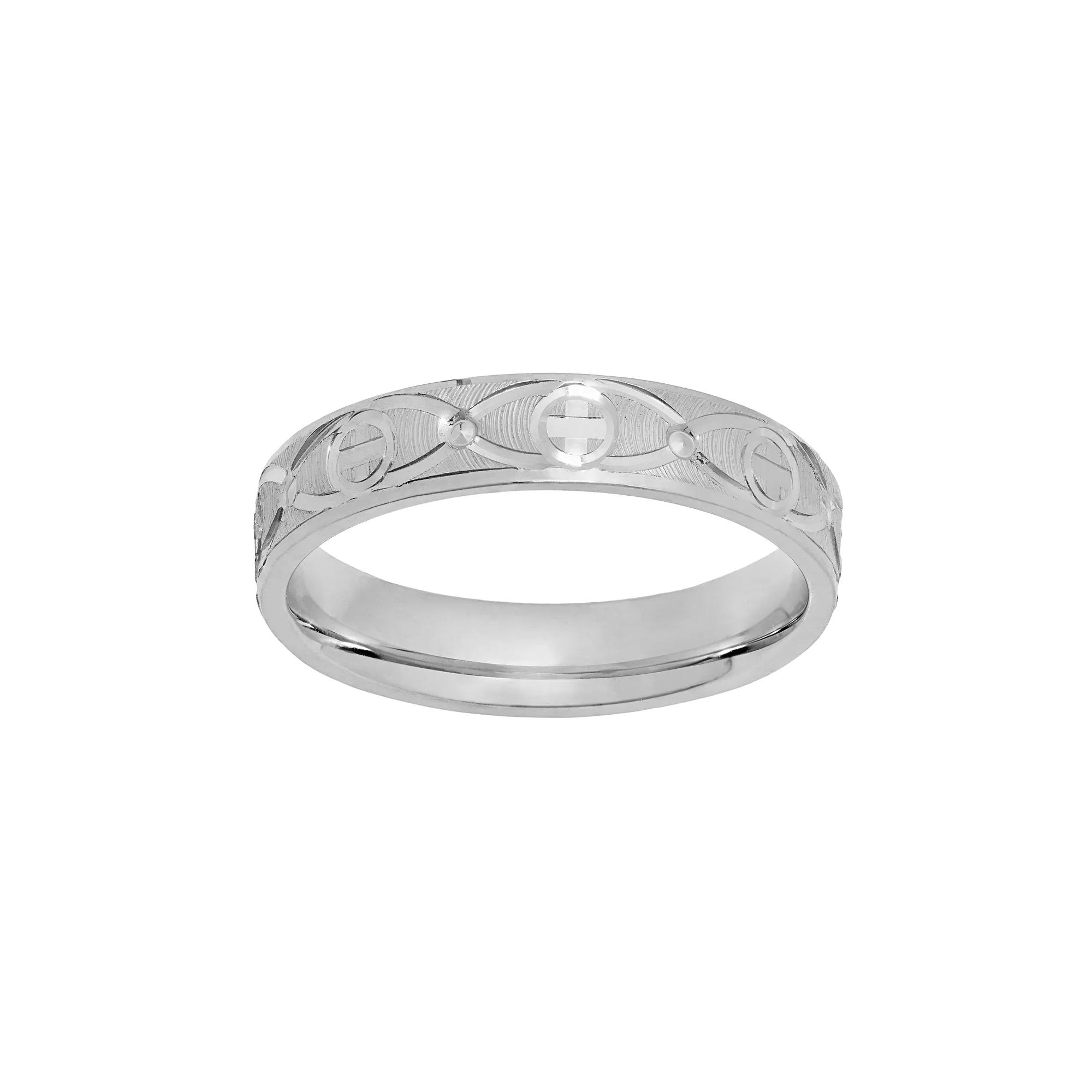 Sterling Silver Textured Cross Wedding Ring, Men's, Size: 4, Grey Product Image