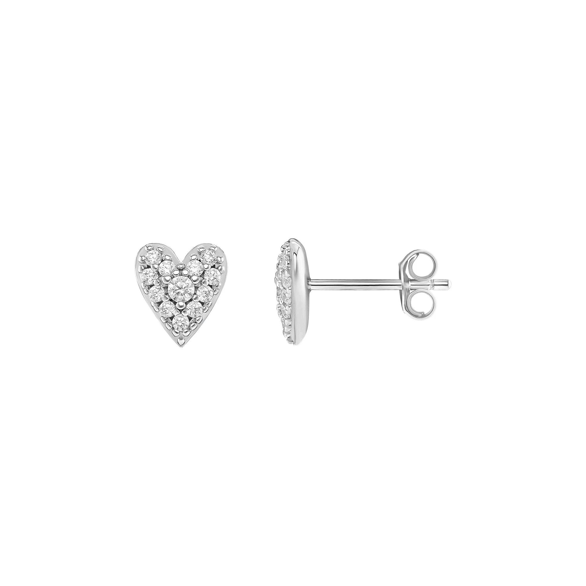 PRIMROSE Sterling Silver Pave Cubic Zirconia Heart Stud Earrings, Women's, Sterling Clear Product Image