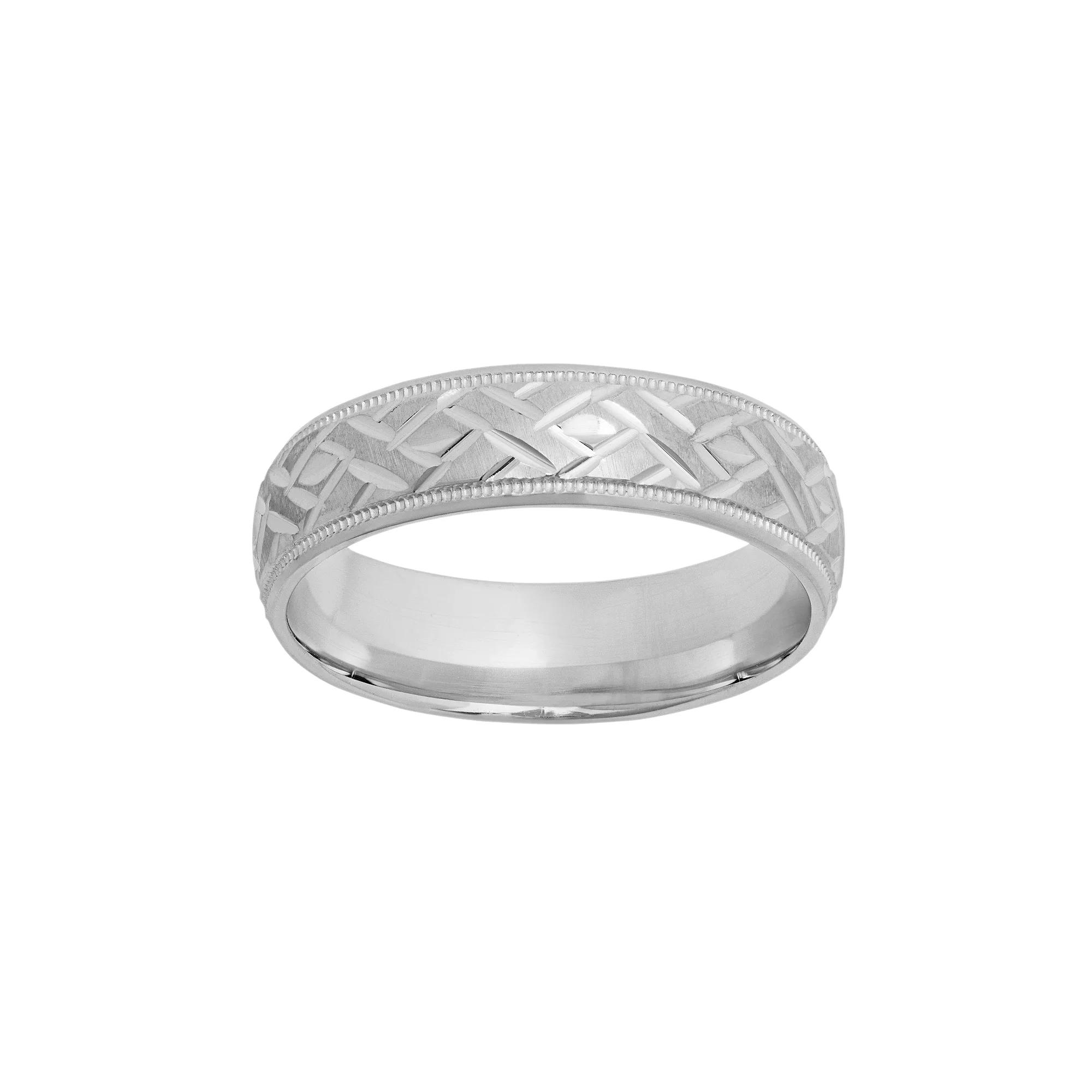 Sterling Silver Basket Weave Wedding Band - Men, Men's, Size: 10, Grey Product Image