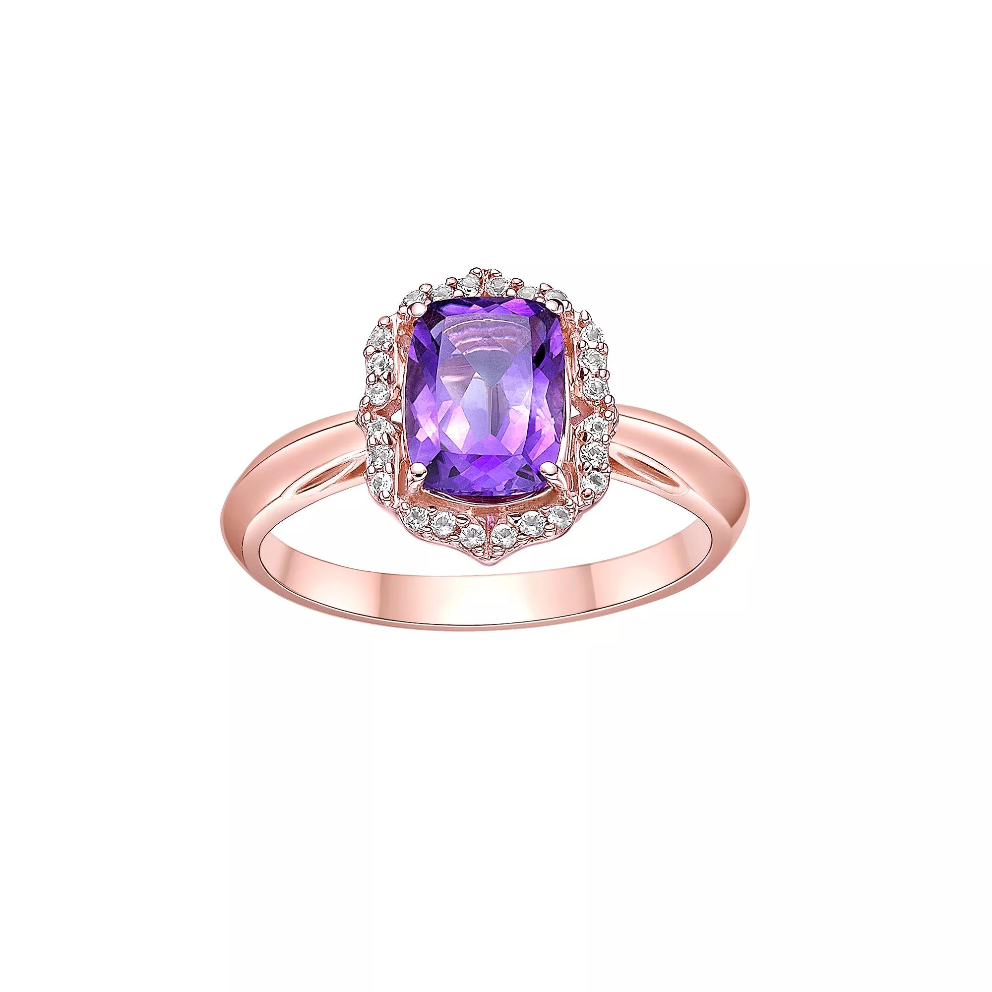 Gemminded 2 Micron 18k Rose Gold Plated Sterling Silver Amethyst & White Topaz Ring, Women's, Size: 6, Pink Tone Product Image