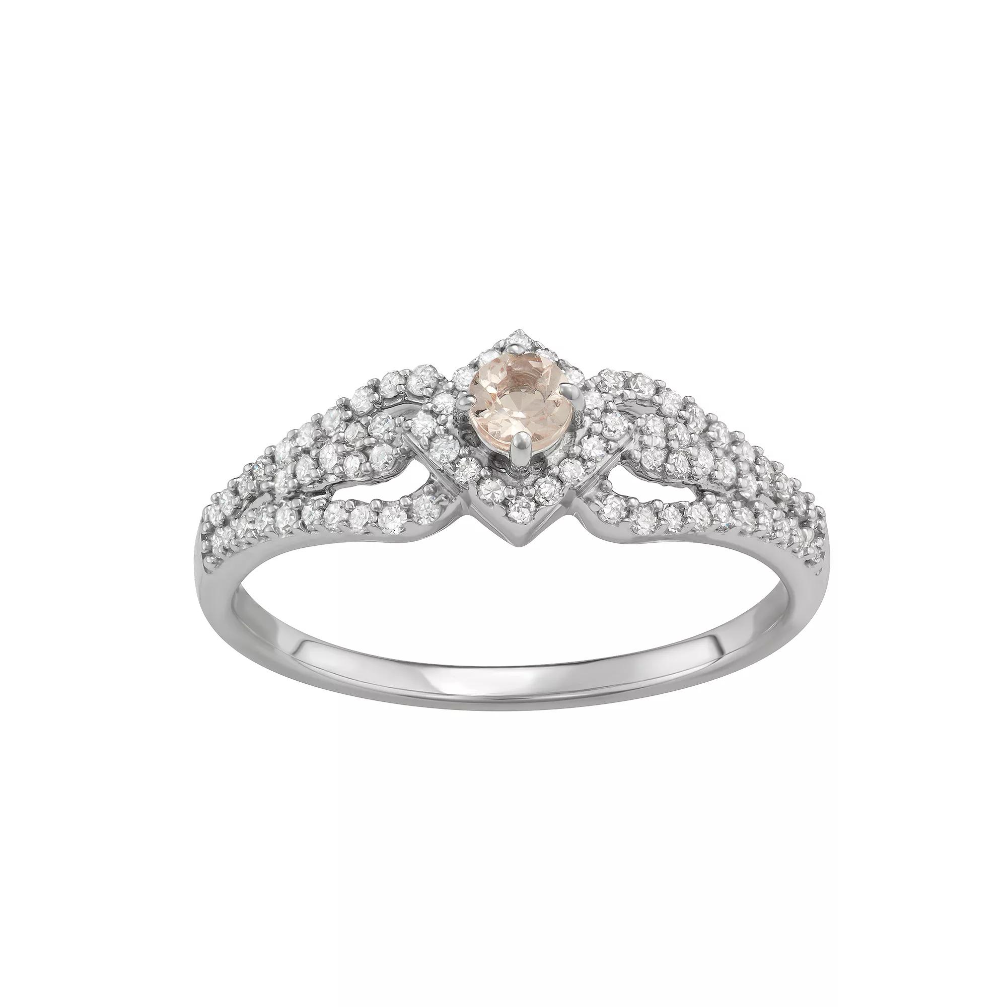 HDI 14k White Gold 1/3 Carat T.W. Diamond & Gemstone Square Halo Ring, Women's,  Product Image