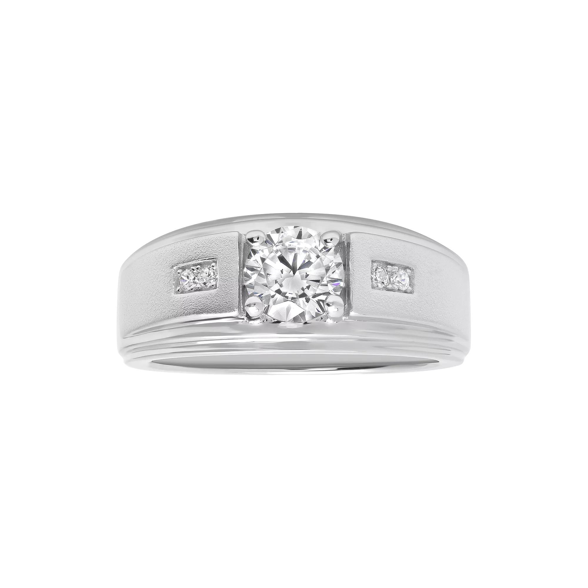 Jewelry Nation Men's Sterling Silver Cubic Zirconia Grooved Ring,  Product Image