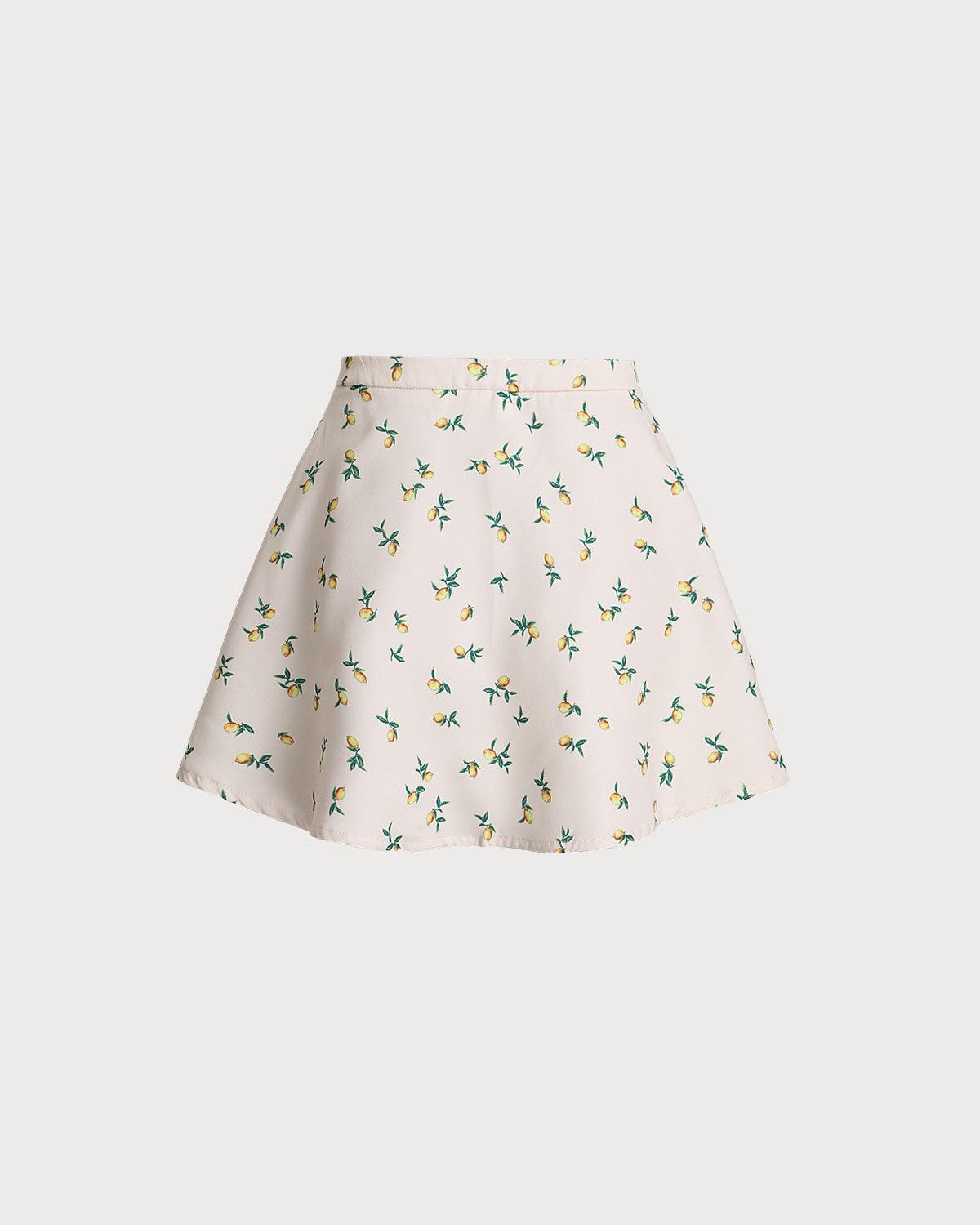 Beige Floral A-Line Mini Skirt Product Image