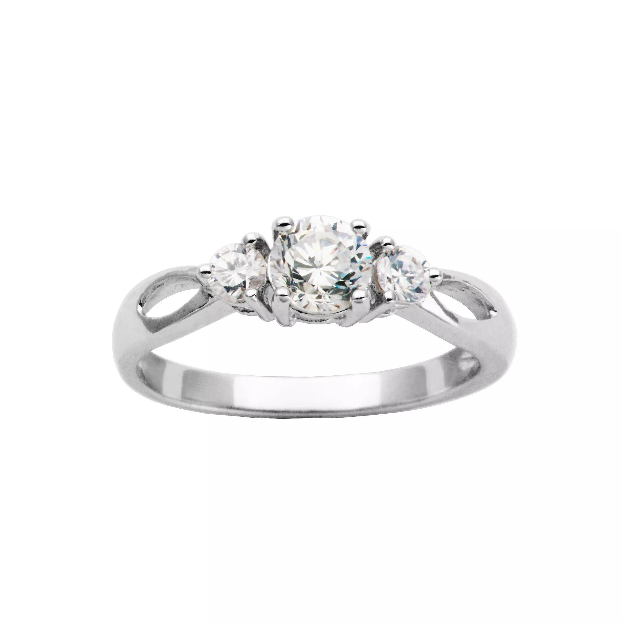 Sterling Silver Cubic Zirconia 3-Stone Ring, Women's, Size: 6, Clear Product Image
