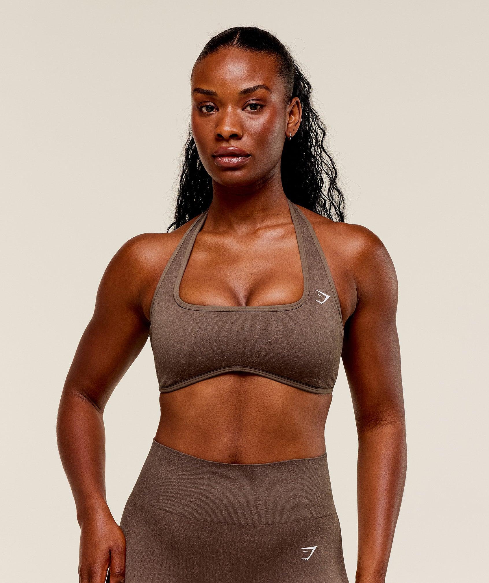 Gymshark Adapt Fleck x Whitney Halterneck Sports Bra - Soft Brown/Chestnut Pink Female Product Image