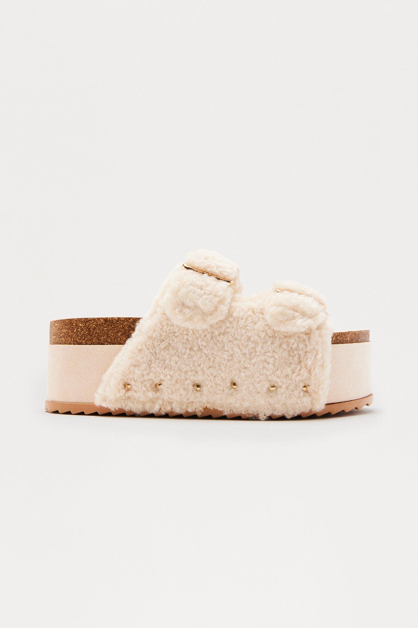 Deacon Sherpa Platform Slides - Ivory Female Product Image