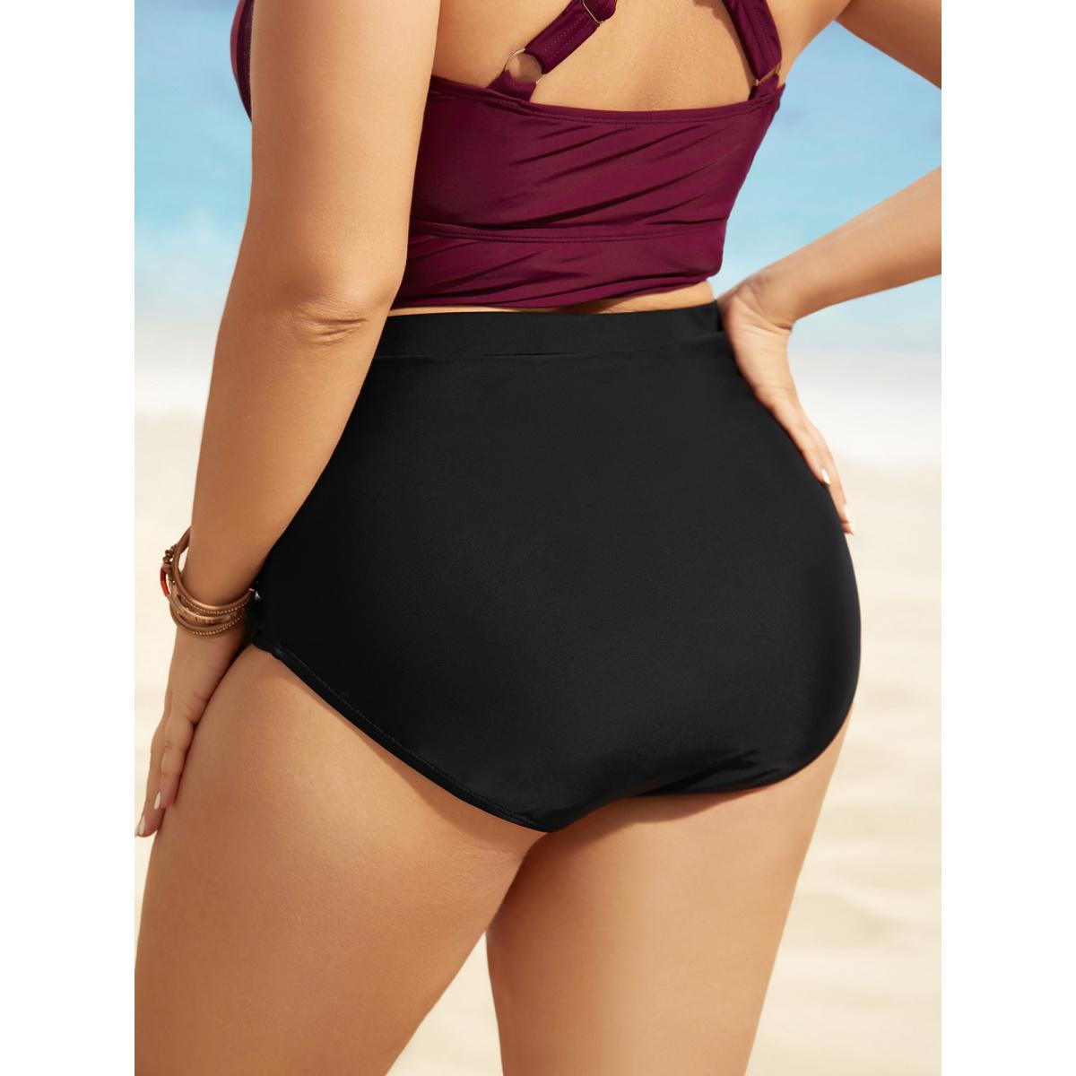 Plus Size High Rise Tie Knot Gathered Swim Bottom Women's Swimwear Black Beach Tie knot High stretch Skinny High Rise Curve Swim Bottoms BloomChic 10/M Product Image