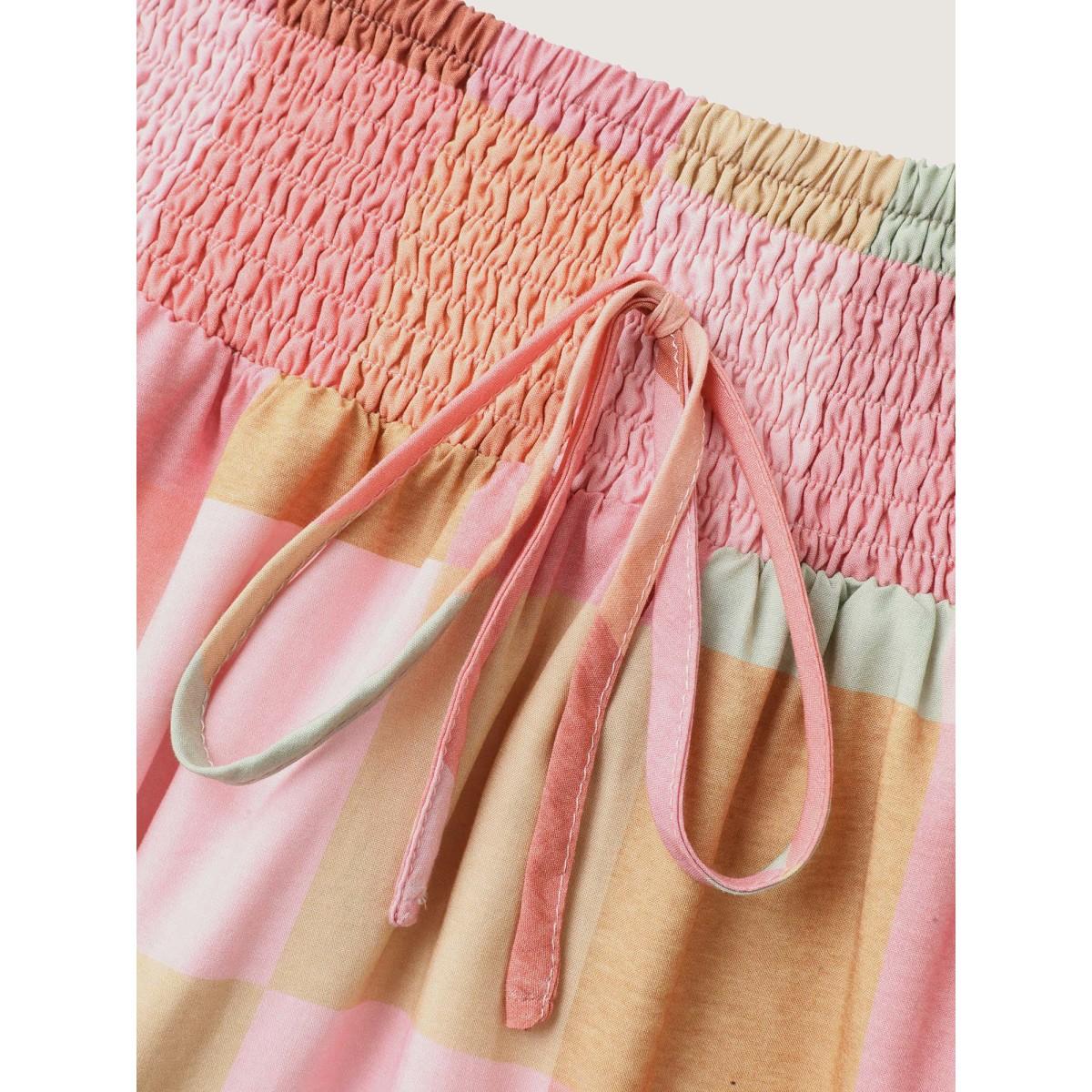 Plus Size Colorful Patchwork Shirred Waist Midi Skirt Women Nudepink Loose No stretch Side seam pocket Vacation Skirts BloomChic 18-20/2X Product Image