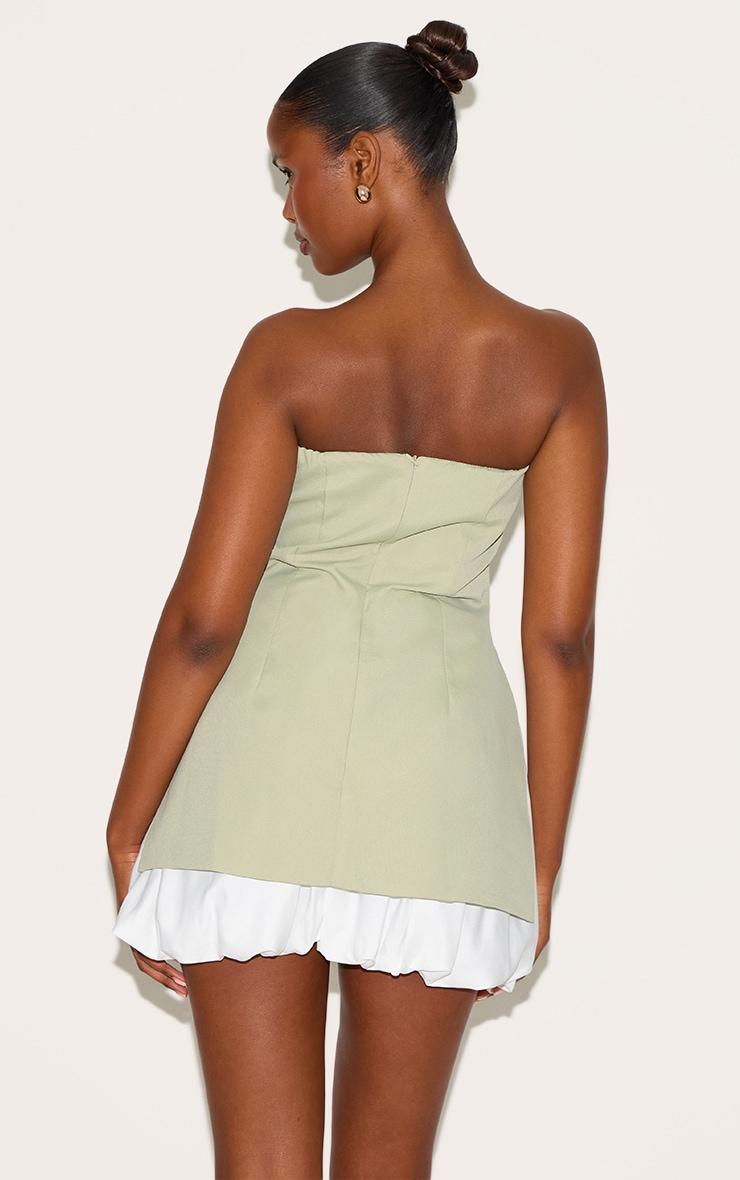 Sage Green Tailored Bandeau Puffball Hem Shift Dress Product Image