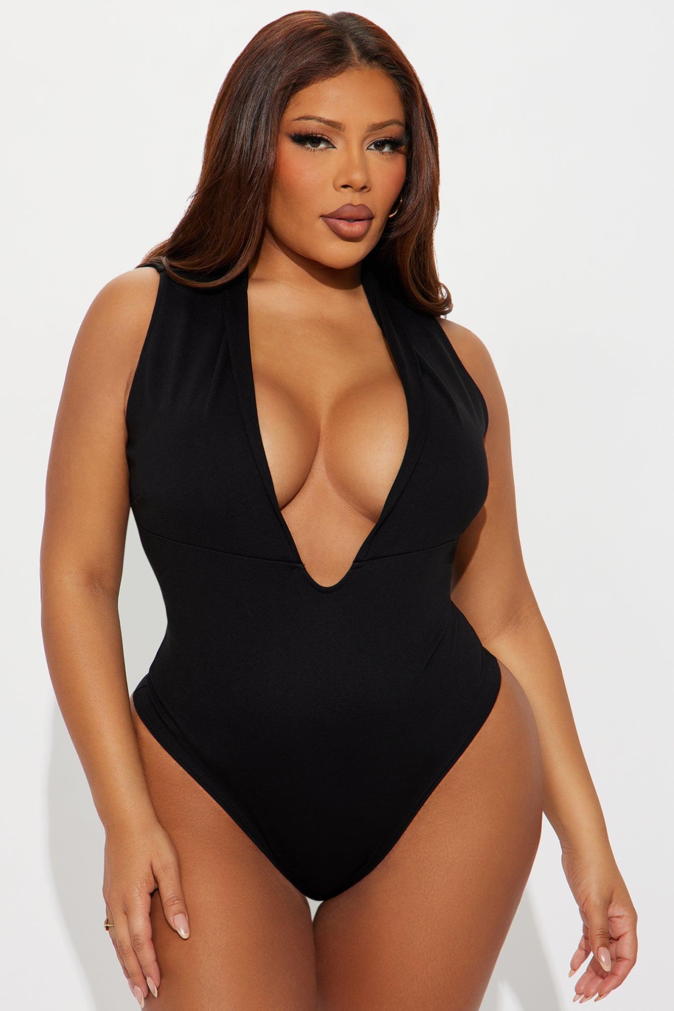 Rayna Deep V Neck Bodysuit - Black Female Product Image