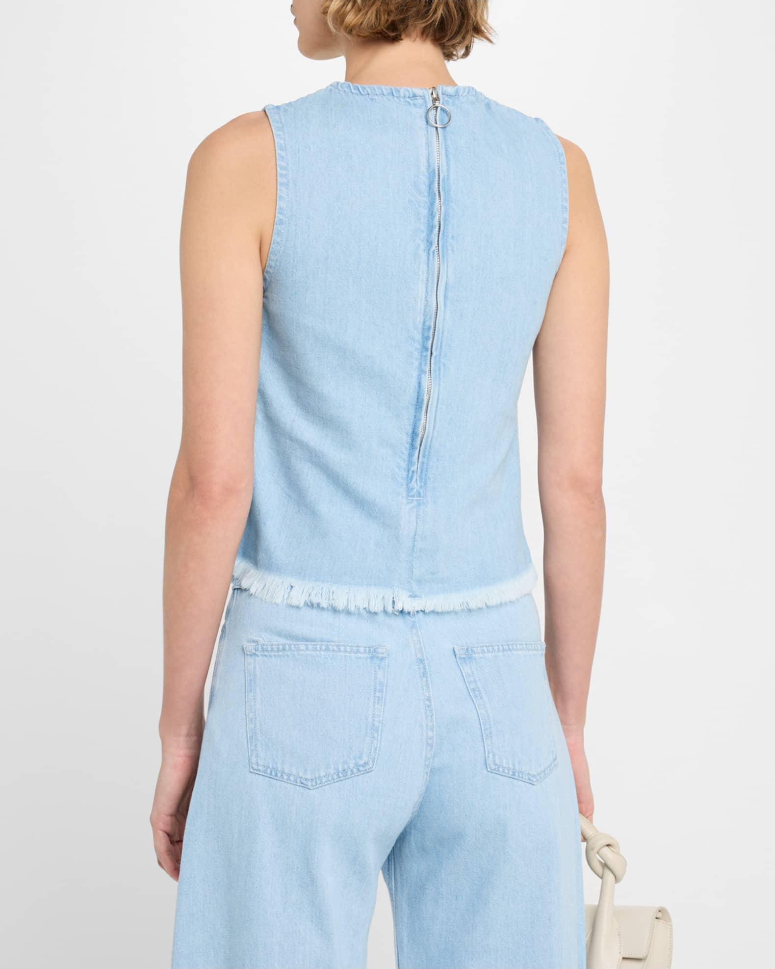 Floral-Embroidered Denim Top Product Image