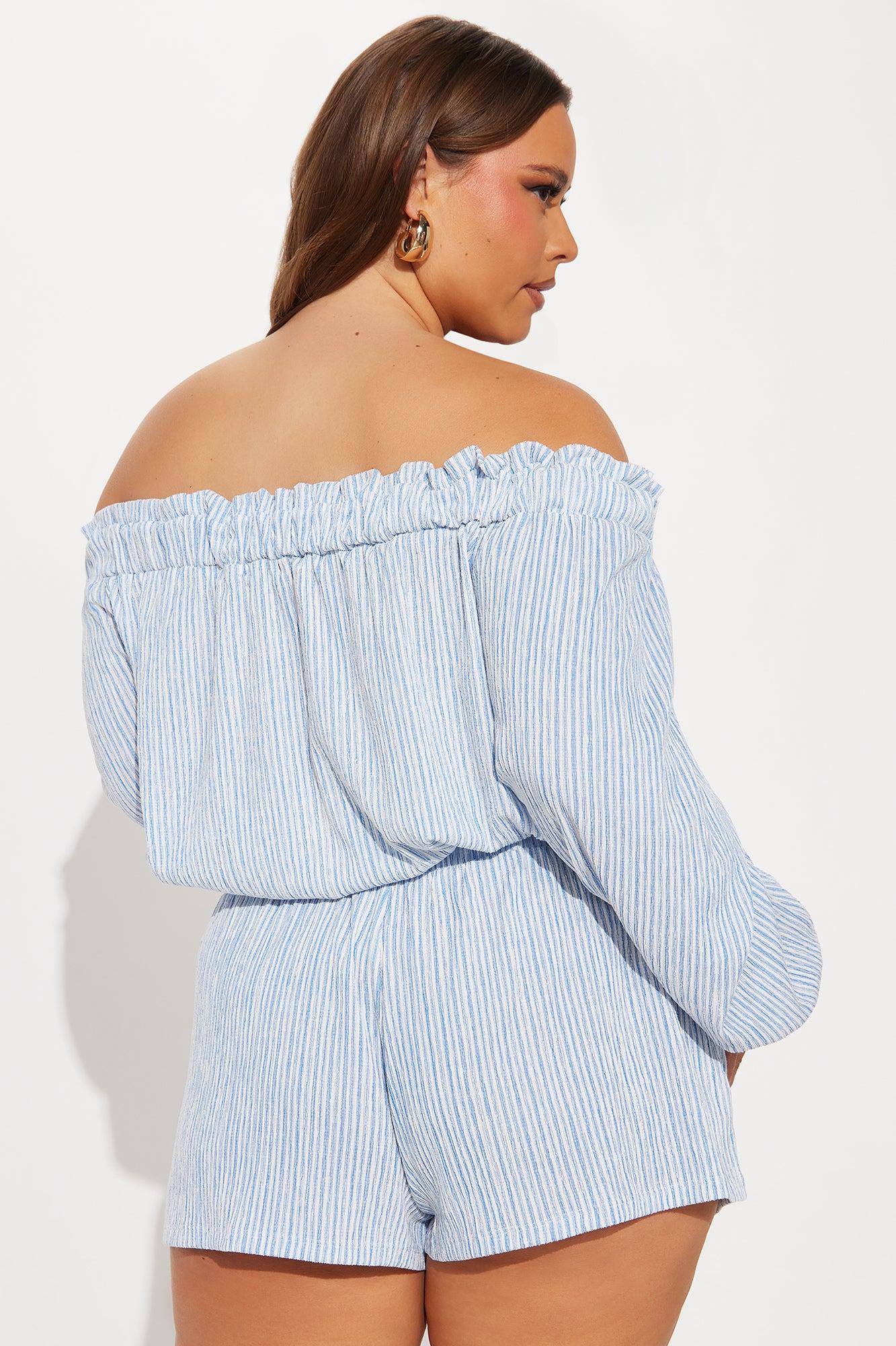 Still Here Striped Short Set - Blue Product Image